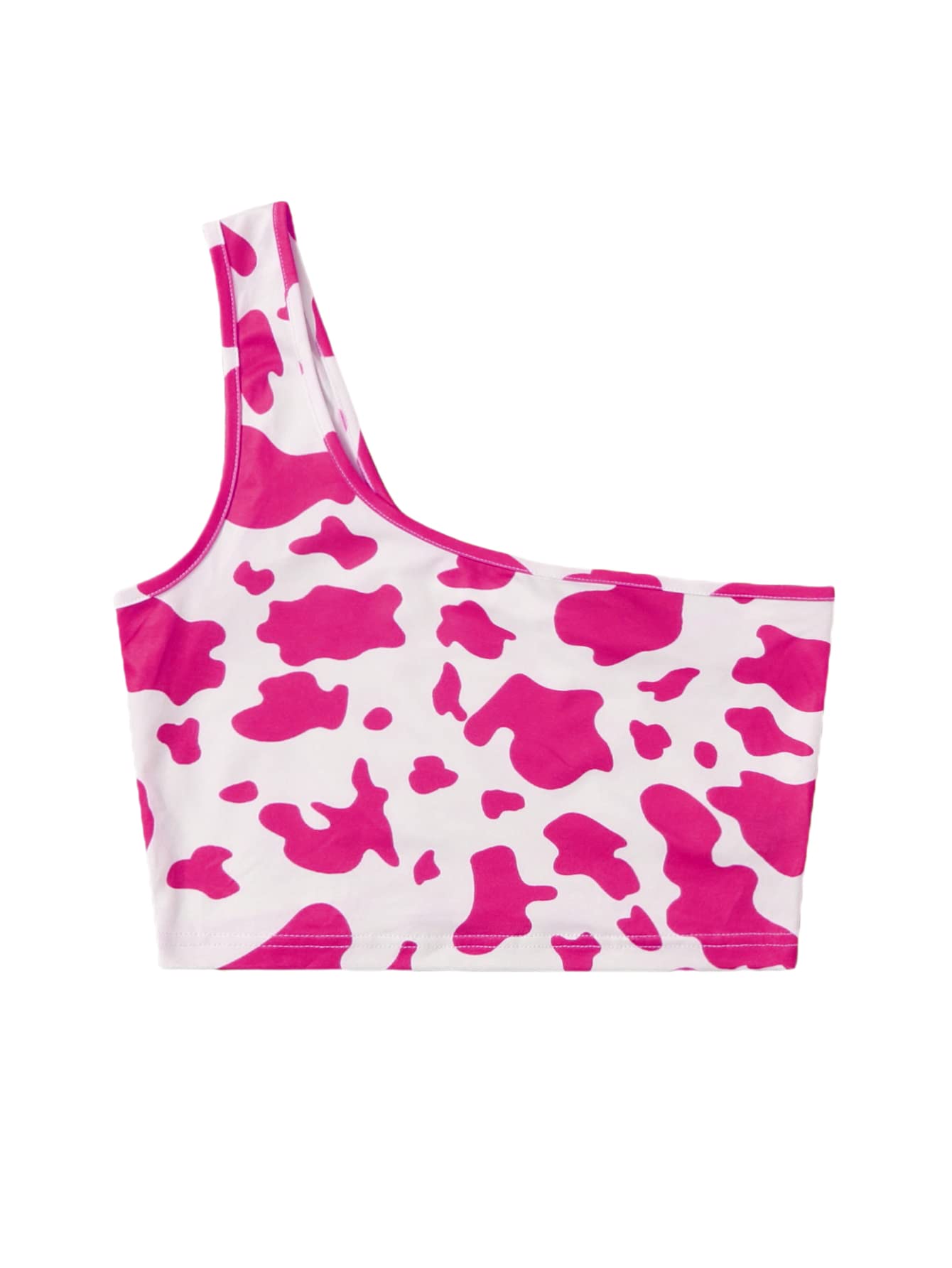 SheIn Women's Cow Print Crop Top - One Shoulder Sleeveless Vest Tank Top for Summer, Beach, and Casual Outfits | Fashionable & Trendy