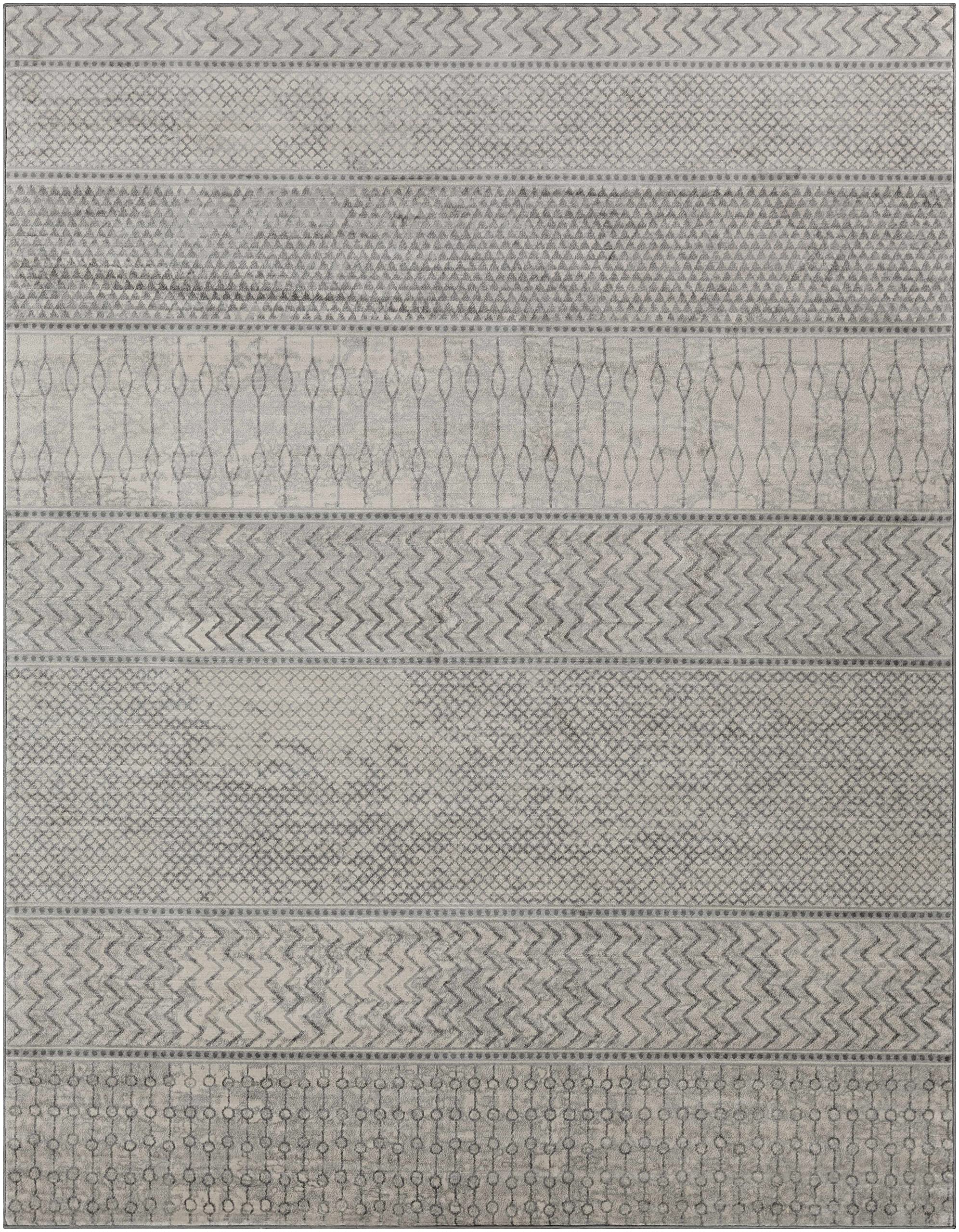 Hauteloom Bingham Modern Round Area Rug - Silver Gray Ivory - 6'7