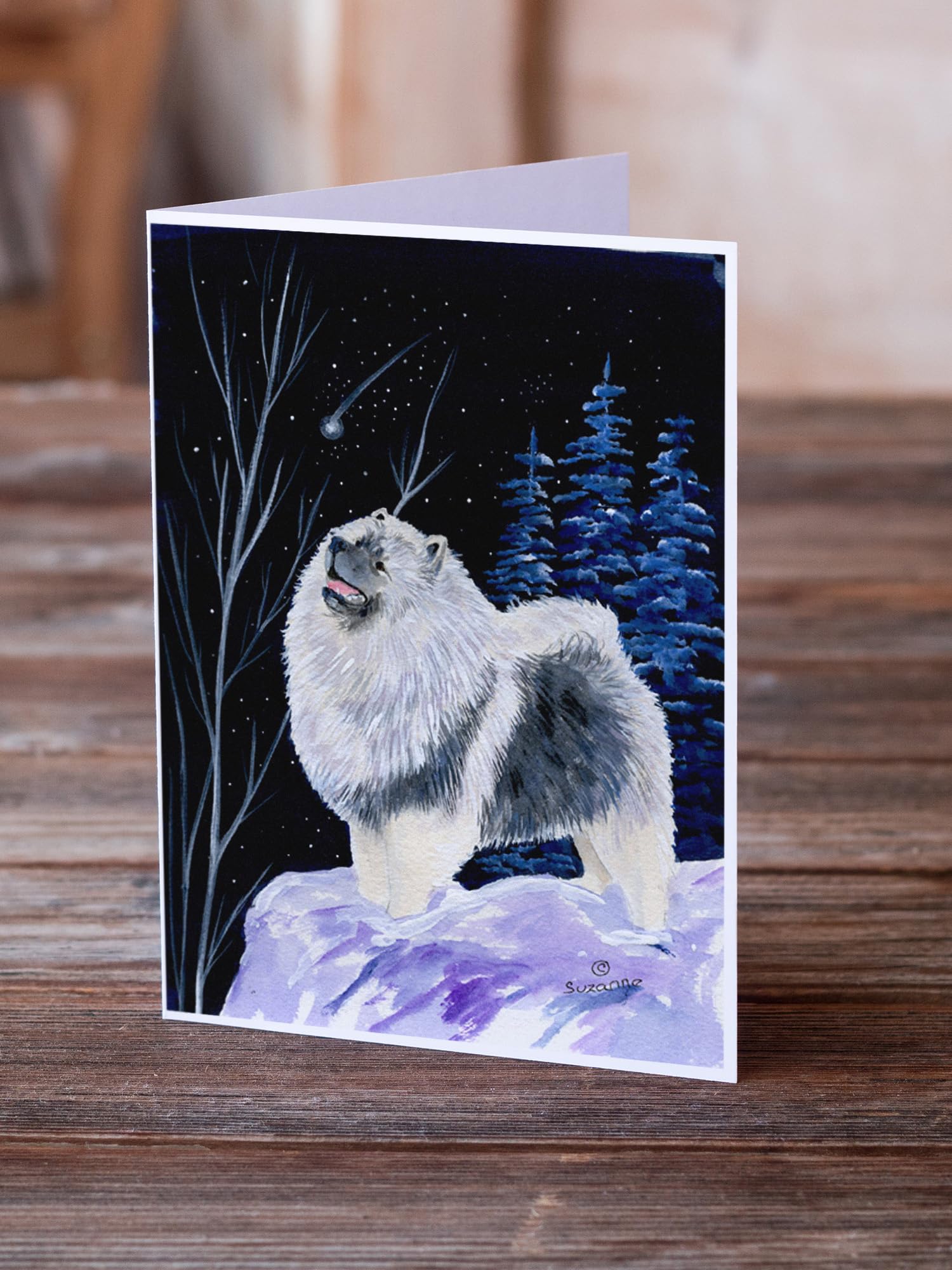 Starry Night Keeshond Blank Greeting Cards Set - Pack of 8 A7 Size (5x7) Note Cards with Envelopes | Whimsical Dog Lover Stationery for Birthdays, Thank You Notes & Special Occasions