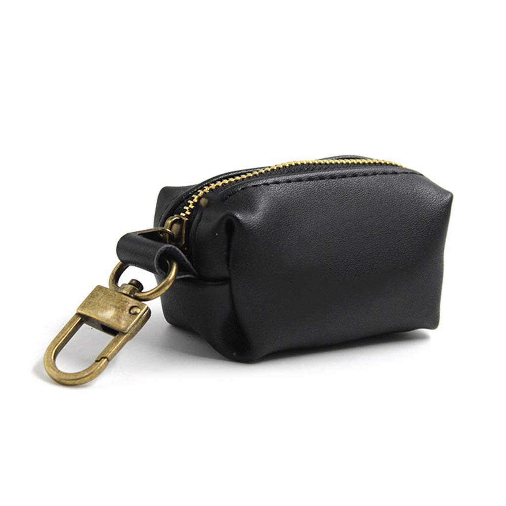 Waterproof & Durable PU Leather Dog Poop Bag Dispenser - Portable Pet Waste Bag Holder for Dogs & Cats - Outdoor Travel, Park Walks & Daily Use (Black)