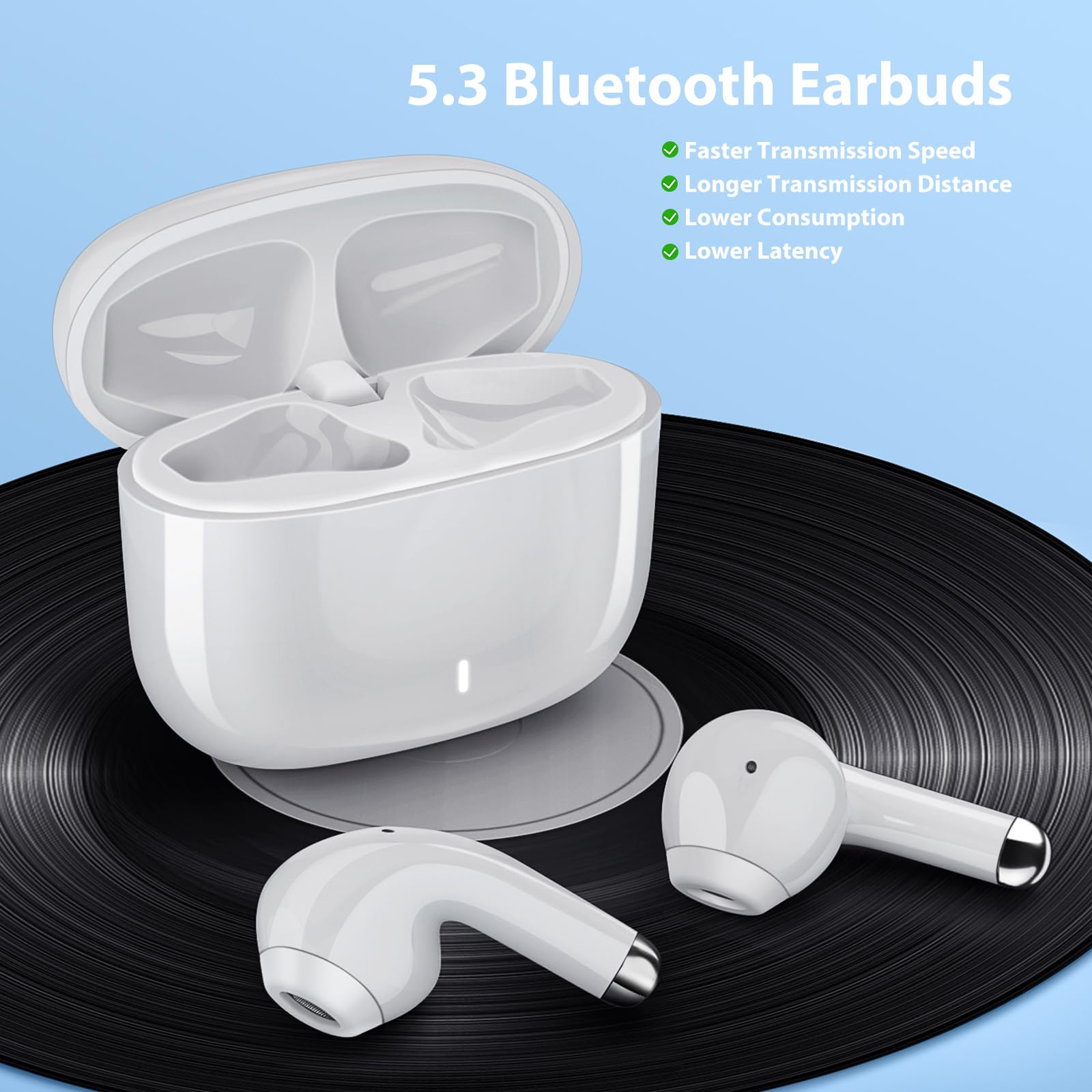 **Wireless Earbuds Bluetooth 5.3 with Noise Cancelling, HiFi Stereo & Mic - Compatible with Samsung S24 Ultra/S23/S22/S21, iPhone 16/15 Pro Max/14 Plus, Pixel 8/7/6 - Perfect for Workouts, Commuting & Travel**