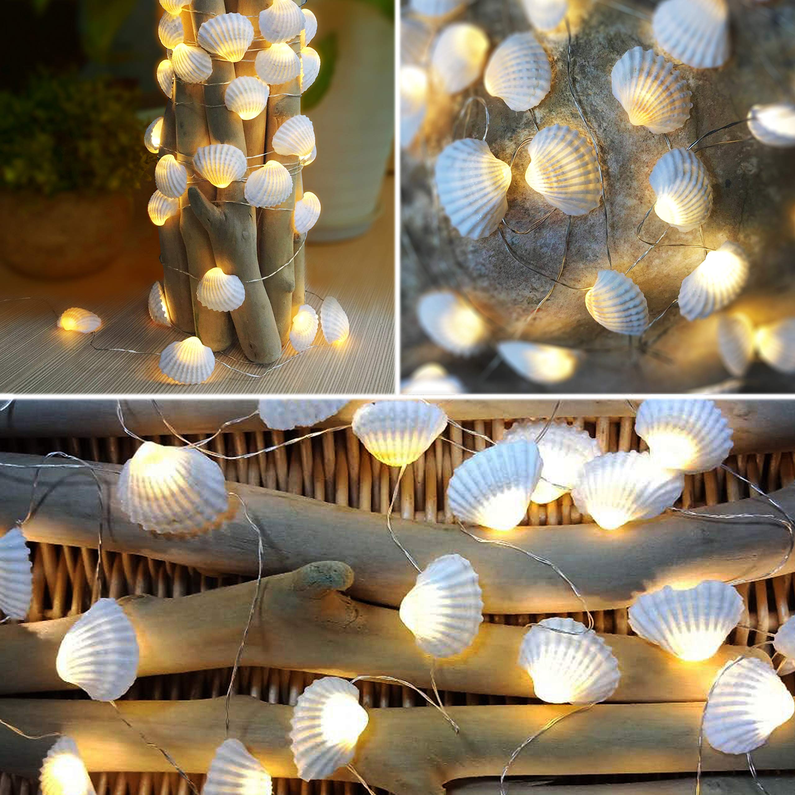 Ocean Themed Sea Life Night Lights - USB Plug 40 LED Giant Clam String Lights for Beach Aquarium Decor, Christmas Tree & Holiday Gifts (Perfect for Kids' Bedroom, Nursery, Party Decorations)
