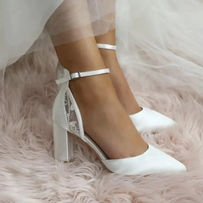 Ivory Satin Block Heel Bridal Shoes for Wedding by Perfect Bridal - Comfortable Elegant Bride Shoes for Ceremony, Reception & Photoshoots