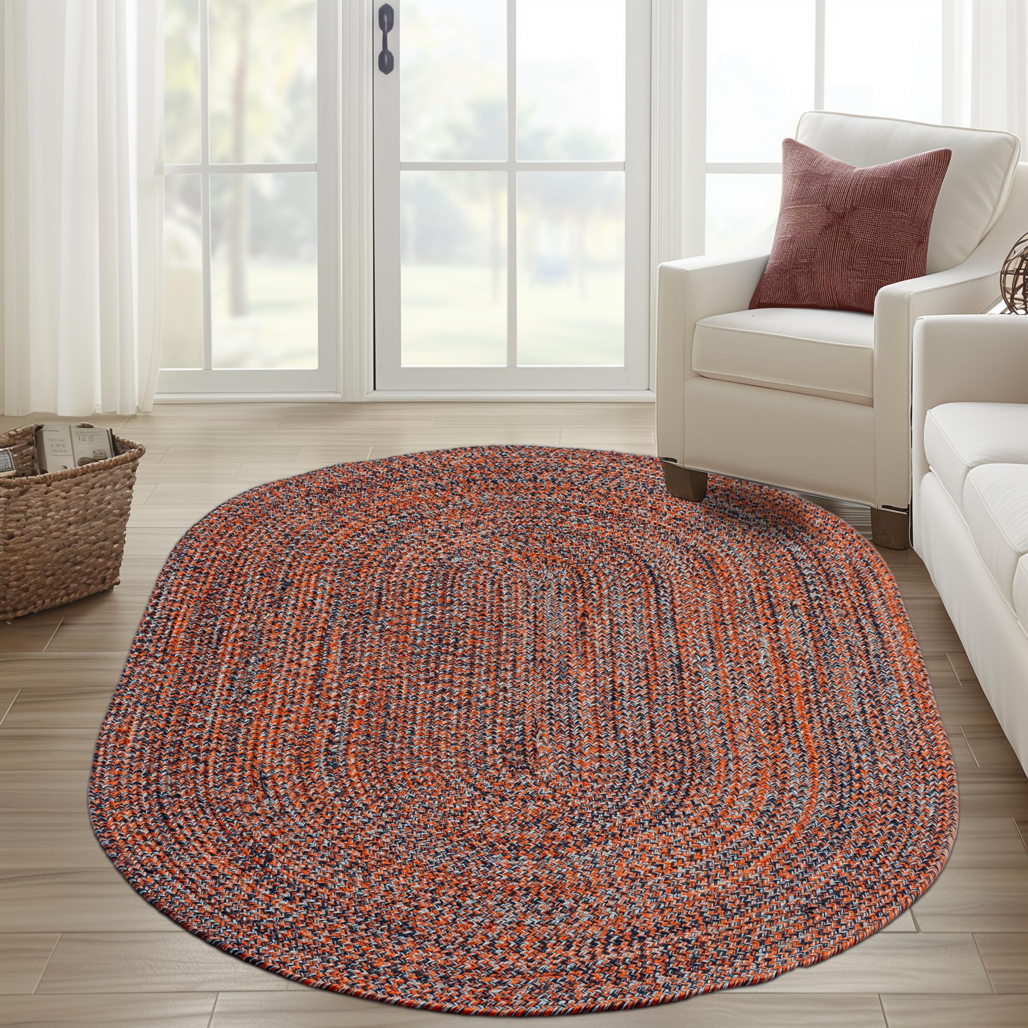 Super Soft Braided Area Rug 4x6ft - Red & Blue Indoor Outdoor Rug for Sunroom, Patio, Farmhouse Kitchen - Durable Woven Construction for Home Decor