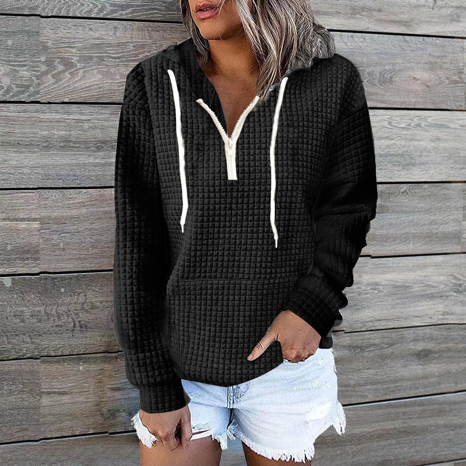 Women's Waffle Knit Hoodie 2024 - Oversized Drawstring Sweatshirt with Pocket | Cozy Fall Winter Pullover for Teen Girls | Perfect for Casual Outfits, Loungewear & Street Style Fashion