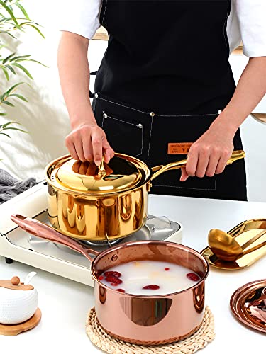 Premium 18/8 Stainless Steel 3-Ply Bonded Saucepan - 2.5 Quart (18cm) Gold Cookware with Heat-Resistant Handle | Dishwasher Safe & Oven Safe | Ideal for Sauces, Soups & Simmering | All-Clad Style Cookware Set for Professional & Home Kitchens