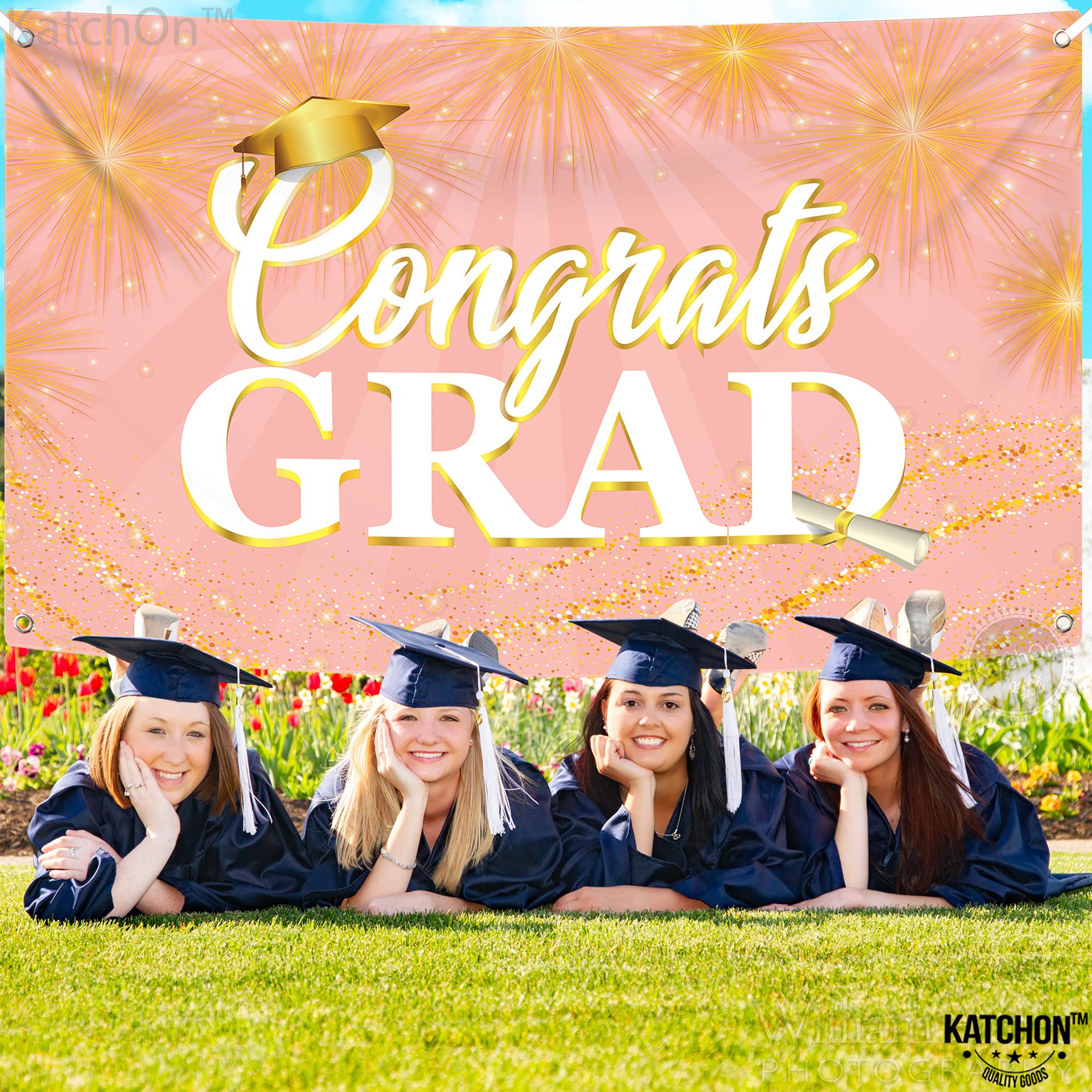 72x44 Inch Rose Gold Graduation Banner - Big Congrats Grad Class of 2023 Decor | Elegant Graduation Party Backdrop & Wall Decor for High School/College Ceremonies, Photo Booths & Celebration Events