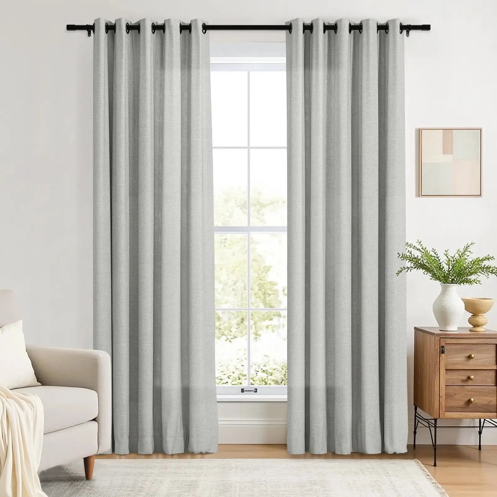 Linen Curtains with Grommet Top - Blackout Drapes for Living Room & Bedroom - Elegant Home Decor for Windows (52x84 Inches) - Perfect for Privacy, Light Control and Room Darkening
