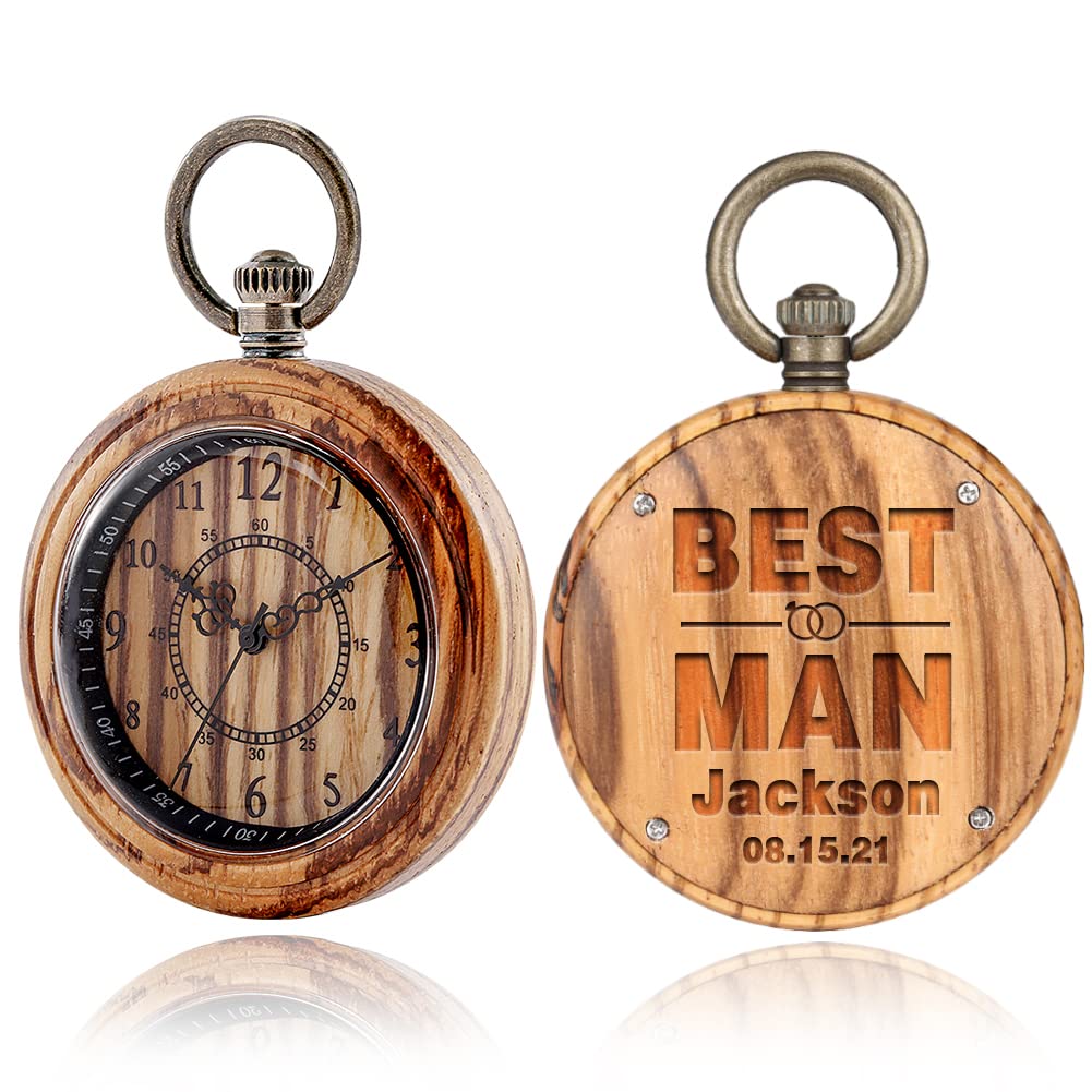 YISUYA Personalized Wooden Pocket Watch with Chain - Engraved Digital Pocket Watch for Men, Unique Birthday Gift for Dad - Perfect for Vintage Style, Special Occasions & Collectors