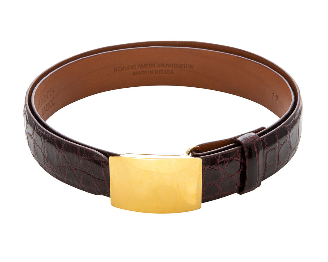 Premium Cordovan Burgundy Glossy Alligator Leather Belt Strap 1 1/8