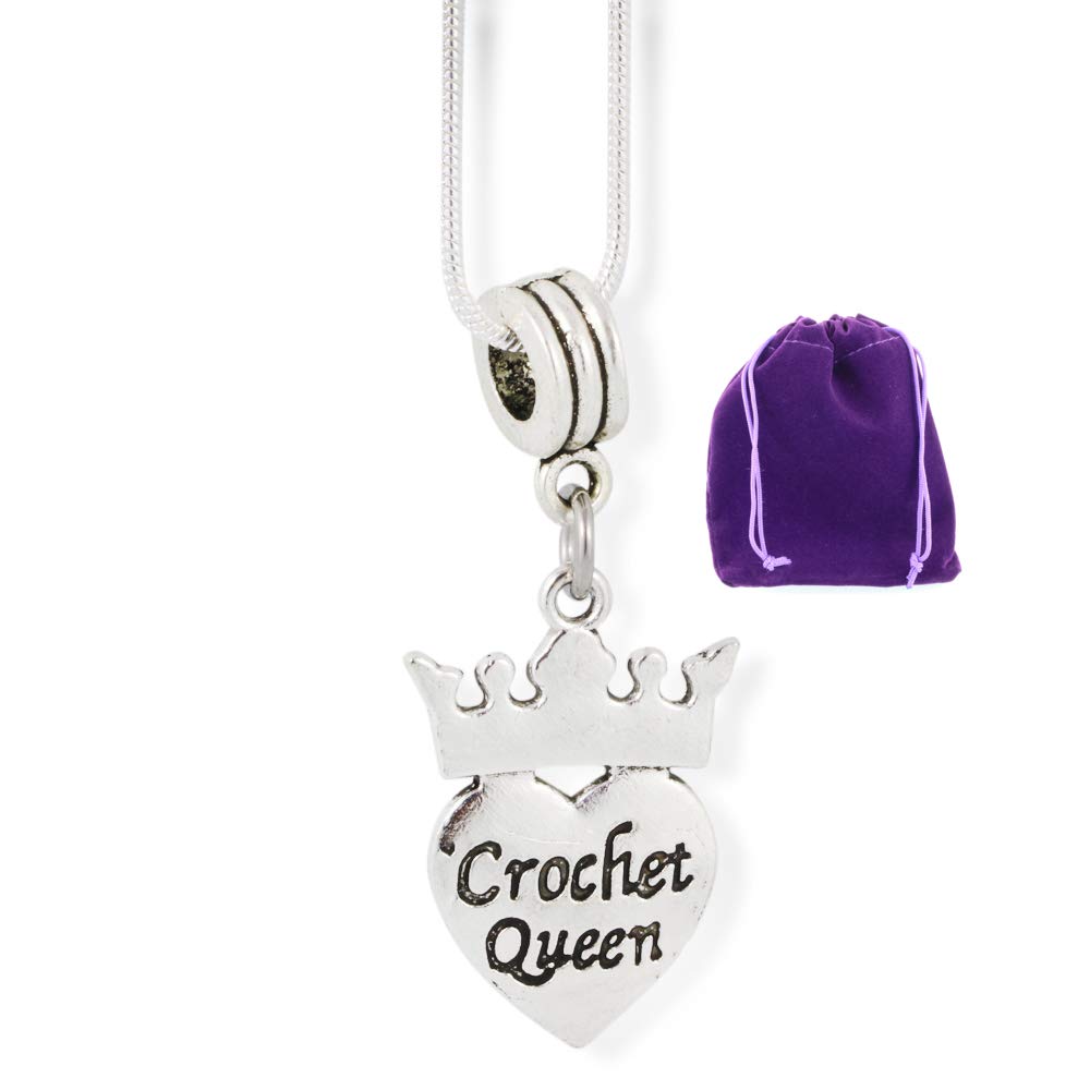 Crochet Queen Charm Necklace with Heart & Crown - Dainty Snake Chain Jewelry for Women - Perfect for Valentine's Day Gifts & Everyday Wear