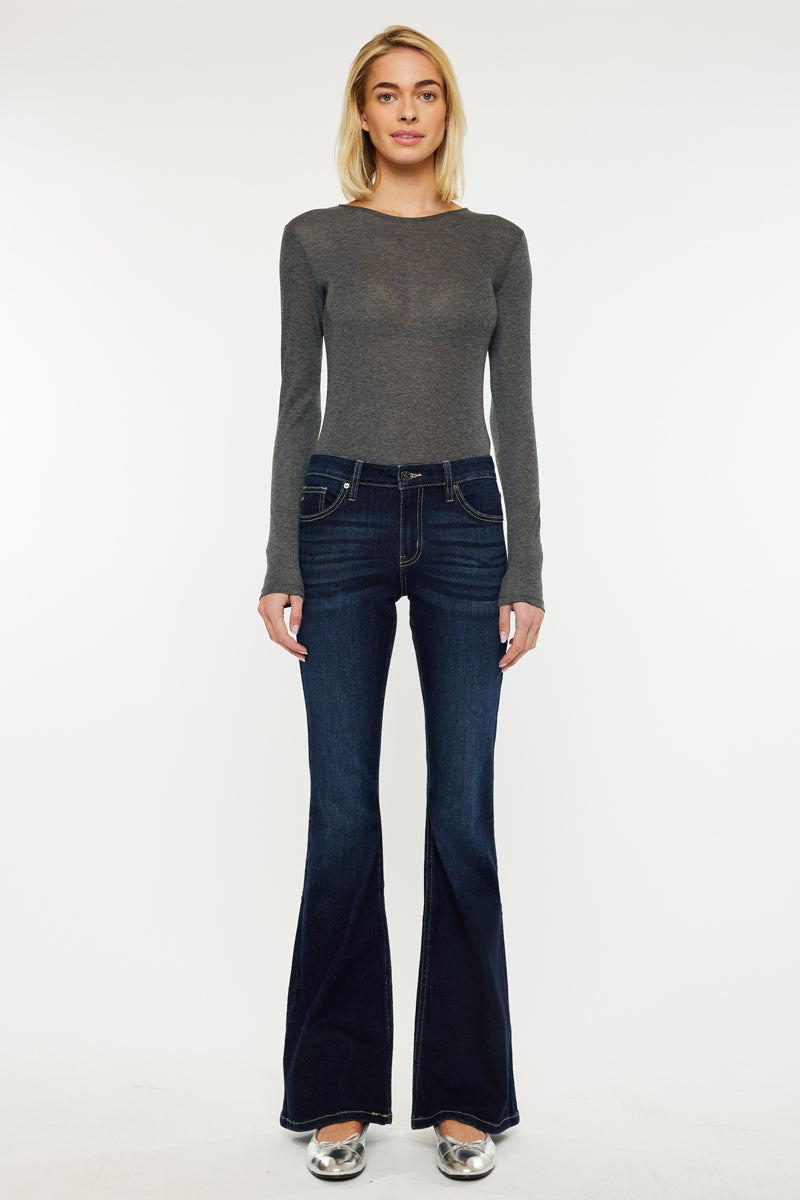 Samuel Mid Rise Flare Jeans for Women - Stretchy Denim Pants with Comfortable Fit - Perfect for Casual Outfits, Workwear & Vintage Style Fashion