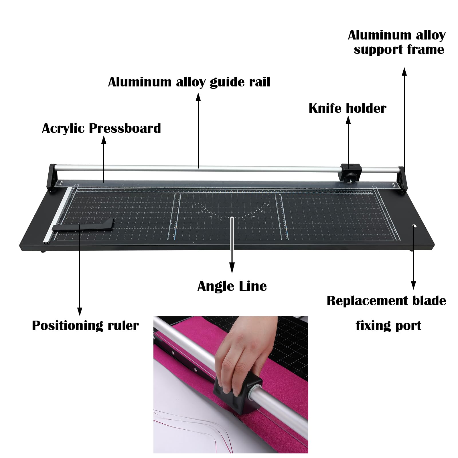 48in Rotary Paper Cutter - Manual Precision Paper Trimmer with 2 Spare Blades & Angle Guide for Photo Paper, Film, Labels, Cardstock & PVC - Perfect for Scrapbooking, Crafting & Office Use