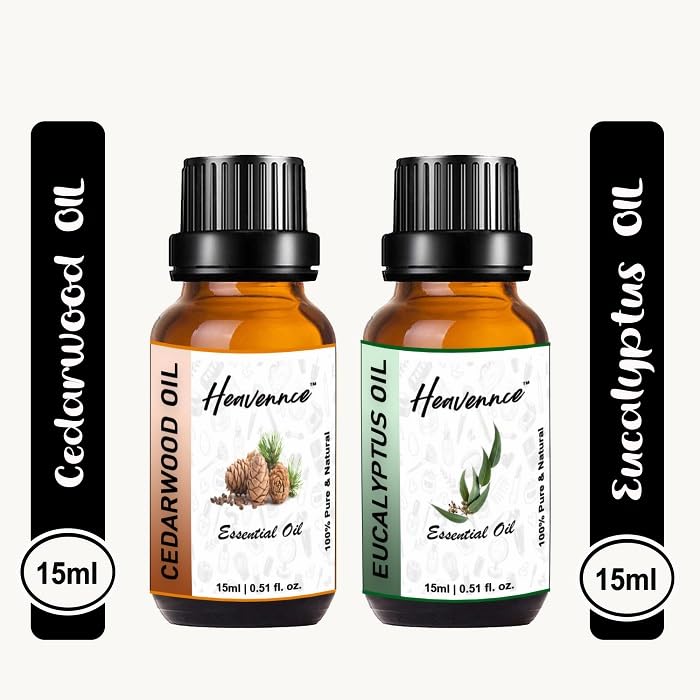 Premium Cedarwood & Eucalyptus Essential Oil Set (2x30ml) - Natural Hair & Skin Care, Moisturizer, Massage & Aromatherapy Oil for Relaxation, Diffuser Use - Perfect for Spa, Yoga & Home Wellness