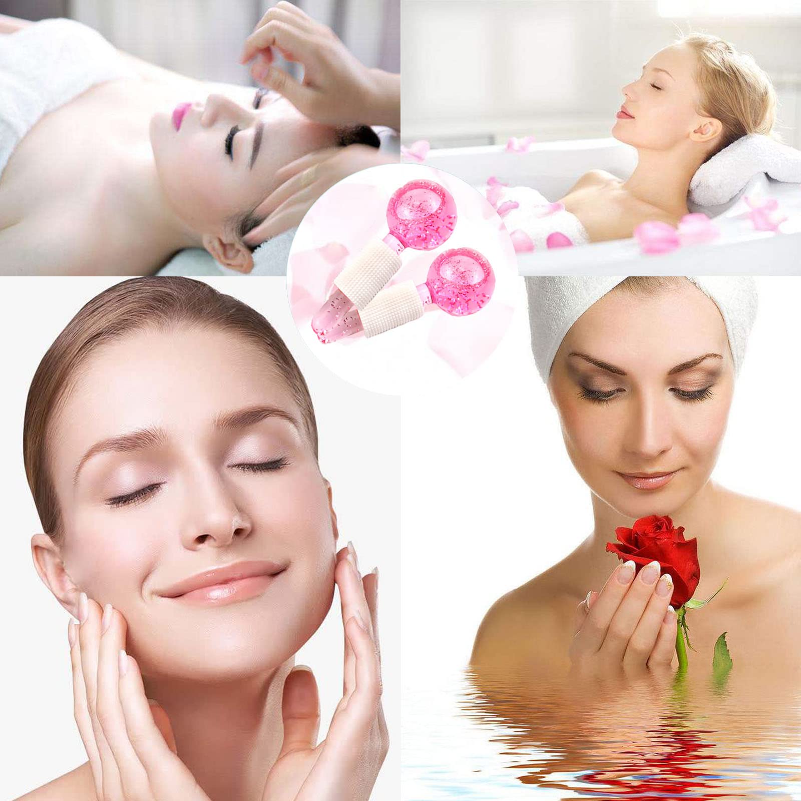 Ice Globes for Face - Cooling Massage Balls to Tighten Skin, Reduce Puffiness & Dark Circles - Pink Facial Roller for Lymphatic Drainage & Blood Circulation - Perfect for Morning Routine & Post-Workout Recovery