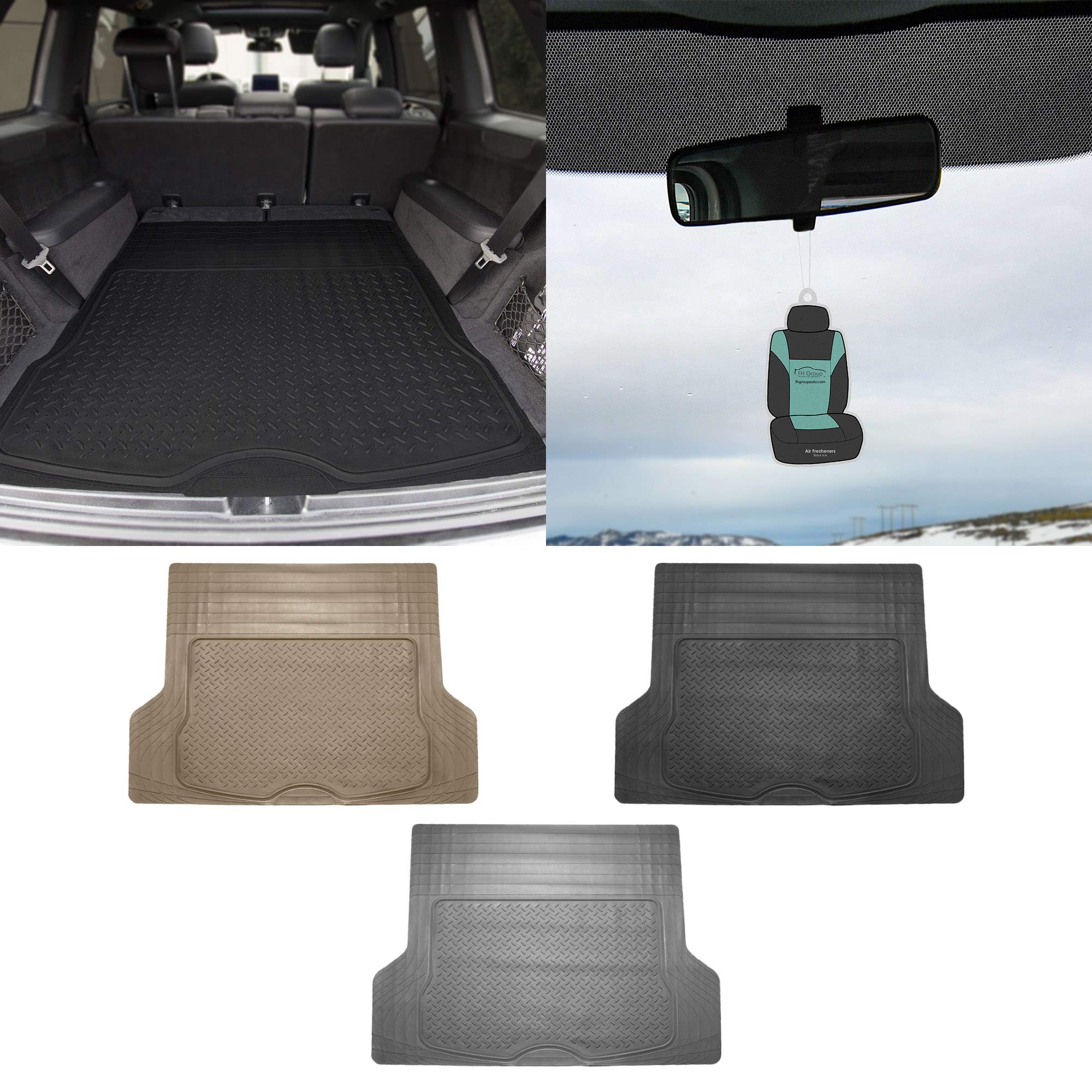 Universal Fit TLH Trimmable Black Cargo Mat & Car Trunk Liner with Air Freshener - Durable Rubber Floor Mats for Sedan, SUV, Truck | Weatherproof, Easy to Clean | Perfect for Road Trips, Camping & Daily Commute
