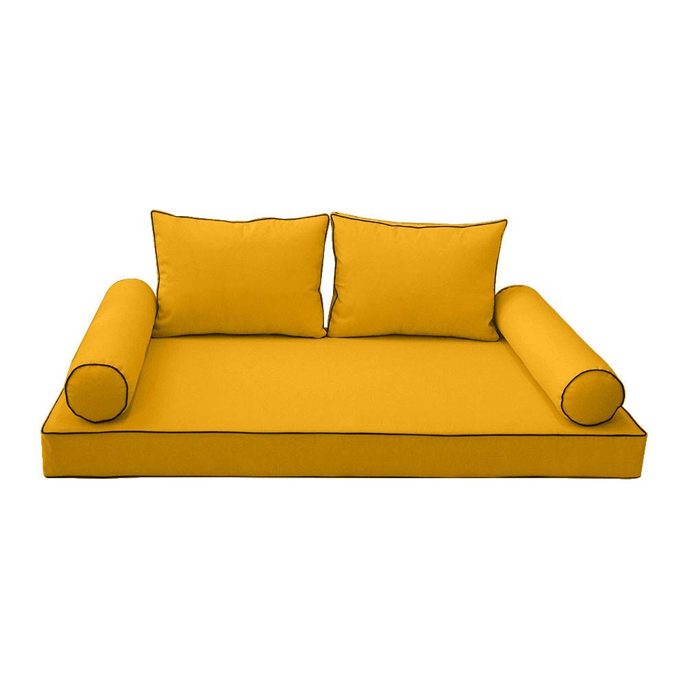 Prolinemax Style1 Full Size 5-Piece Outdoor Daybed Cushion Set with Contrast Piping - Includes Mattress, Bolster & Pillows - Perfect for Patio, Poolside & Garden Lounging