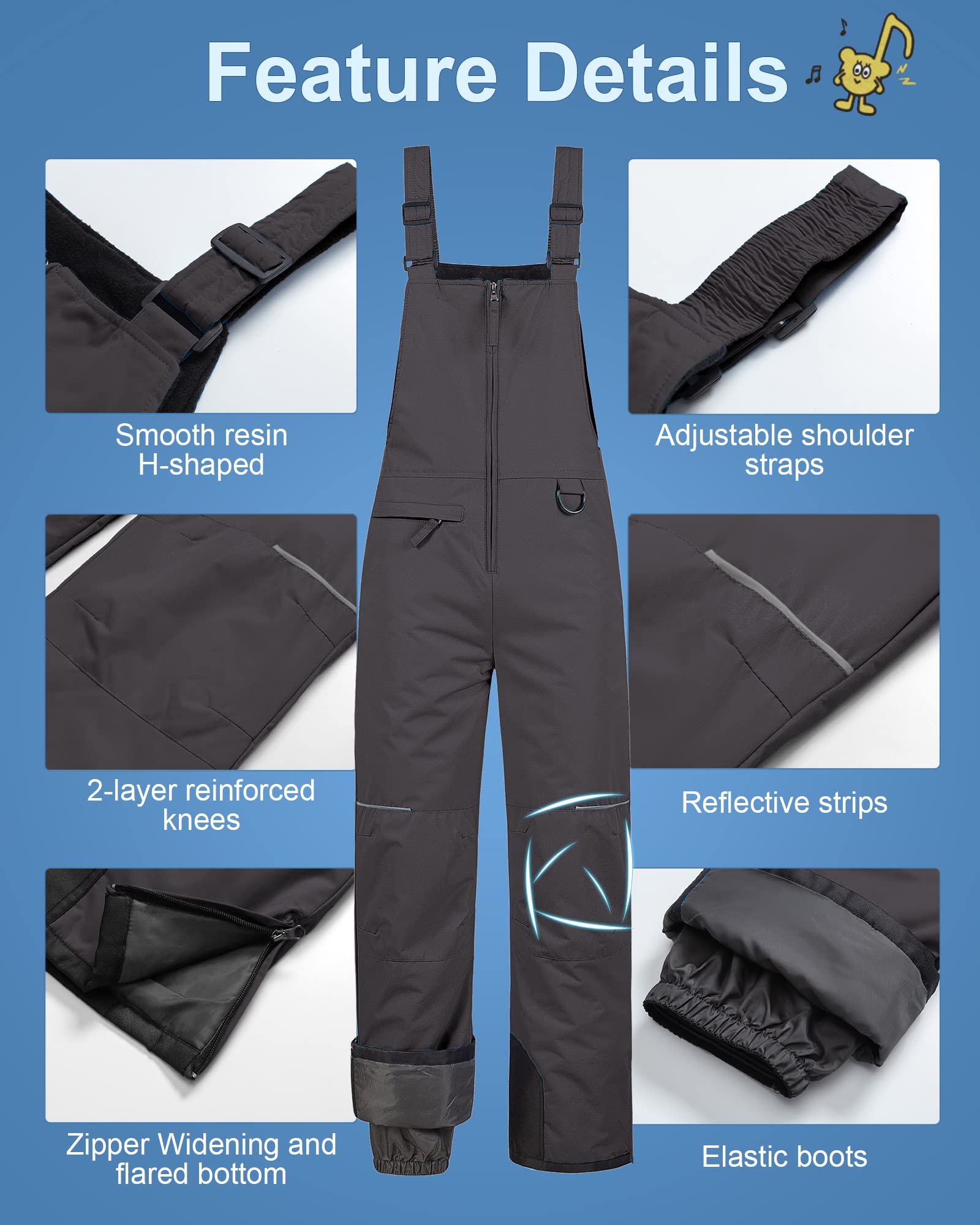 Pursky Kids Snow Pants for Boys - Insulated Waterproof Winter Ski Bibs with Fleece Lining for Snowboarding & Outdoor Activities | Cold Weather Protection