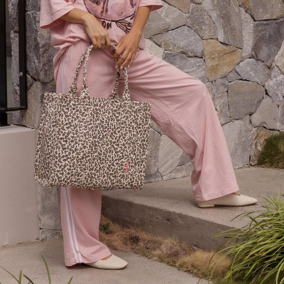 Large Bon Vivant Structured Tote Bag - Neon Pink Leopard Print Fashion Handbag for Women | Perfect for Work, Travel, Shopping & Daily Use