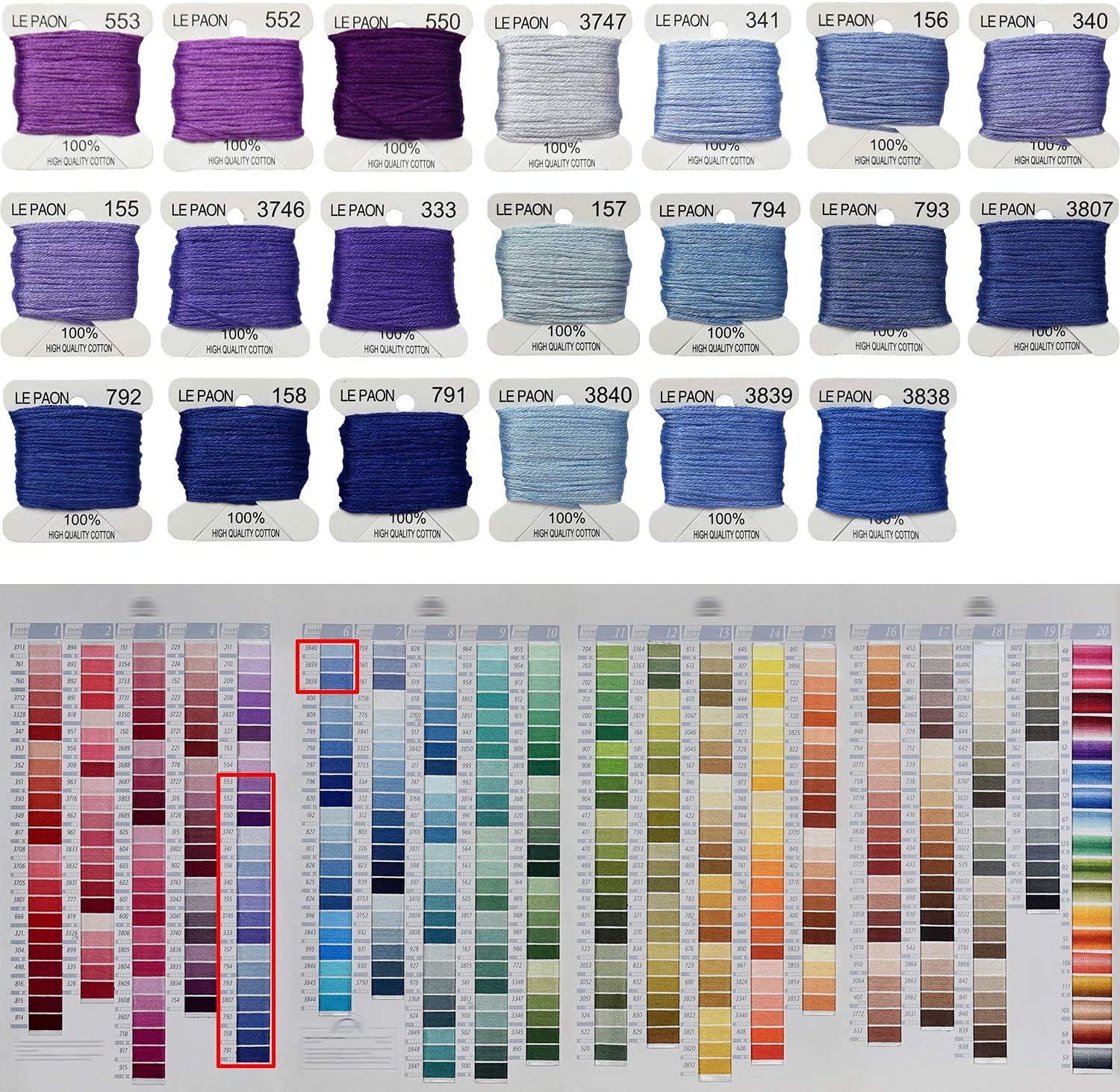 Embroidery Floss Bobbins - Cross Stitch Threads for Friendship Bracelets & Crafts - 20-Pack Dark Delft Blue Gradient Thread - Perfect for DIY Projects, Needlework & Handmade Jewelry Making
