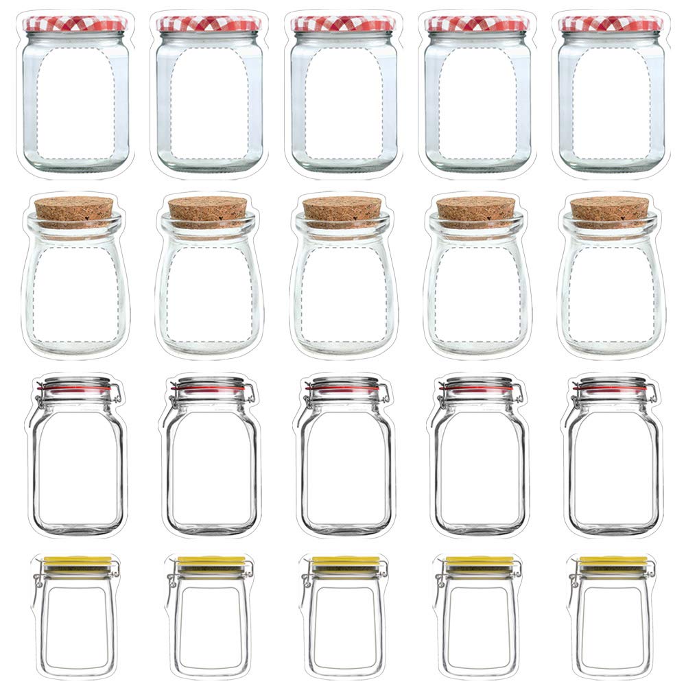 20-Pack Reusable Mason Jar Zipper Bags - Airtight Food Storage Bags for Snacks, Dry Goods & Meal Prep | Perfect for Kitchen Organization, Picnics & Camping