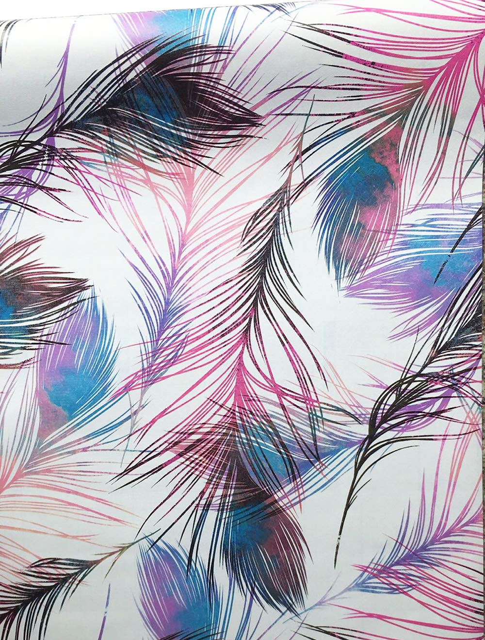 Self-Adhesive Vinyl Decorative Feather Contact Paper - 17.7x117 Inch Removable Wallpaper for Kitchen Backsplash, Shelves, Drawers, Cabinets & Furniture - Easy Peel & Stick DIY Home Decor Upgrade for Walls, Tables & Craft Projects