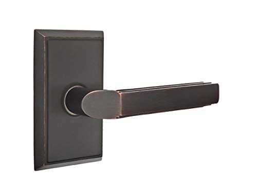 Emtek Privacy Set - Rectangular Rosette & Milano Lever (Left Hand, Oil Rubbed Bronze) | Premium Door Hardware for Home Security & Privacy | Perfect for Bedrooms, Bathrooms & Private Spaces