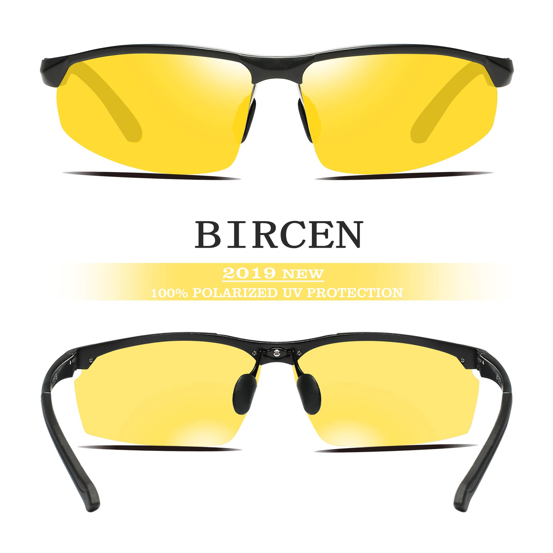 Bircen Men's Night Vision Driving Glasses - Anti Glare, UV Protection, Polarized Sunglasses for Driving, Running, Cycling & Outdoor Sports Activities | Perfect for Night Driving, Rainy Days & Low Light Conditions