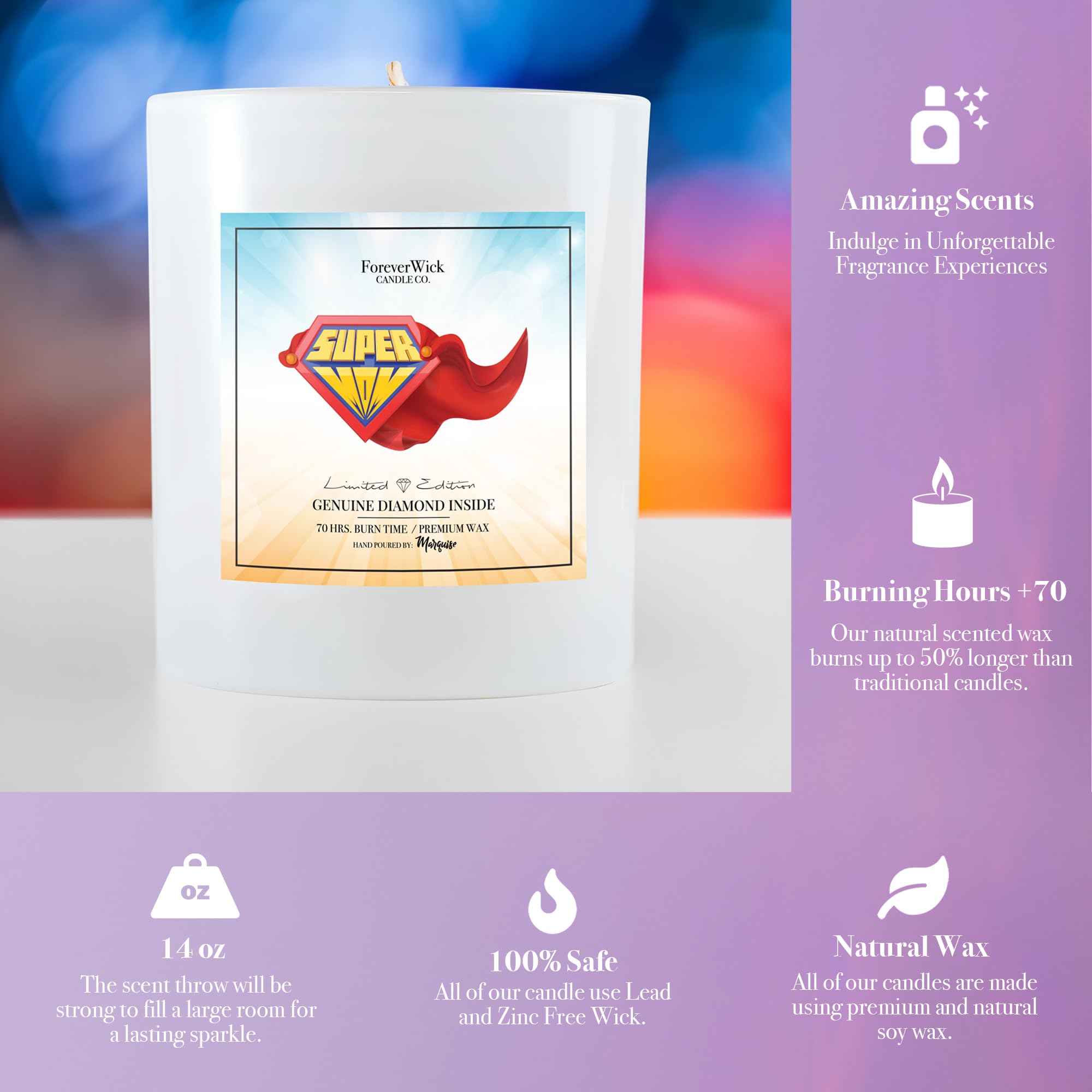 Super MOM Surprise Candle with Real Diamond Inside - All Natural Organic Soy Wax Candle 14oz (70h Burn Time) | Foreverwick Scented Candles for Women, Anniversary & Mother's Day Gifts | Perfect for Relaxation, Home Decor & Romantic Ambiance