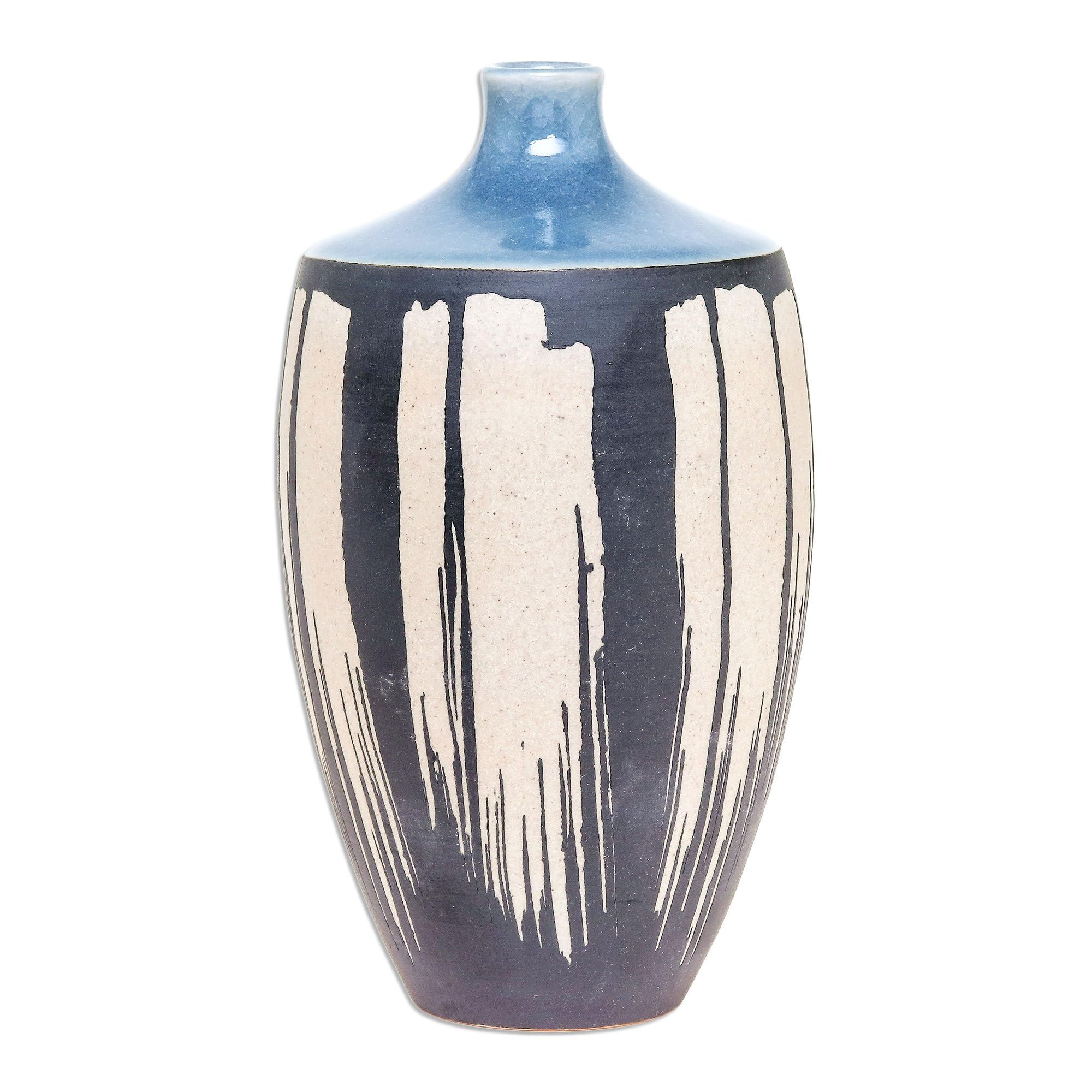 NOVICA Handmade Grey Cascade Celadon Ceramic Vase - Elegant Home Decor for Living Room, Dining Table & Wedding Centerpiece