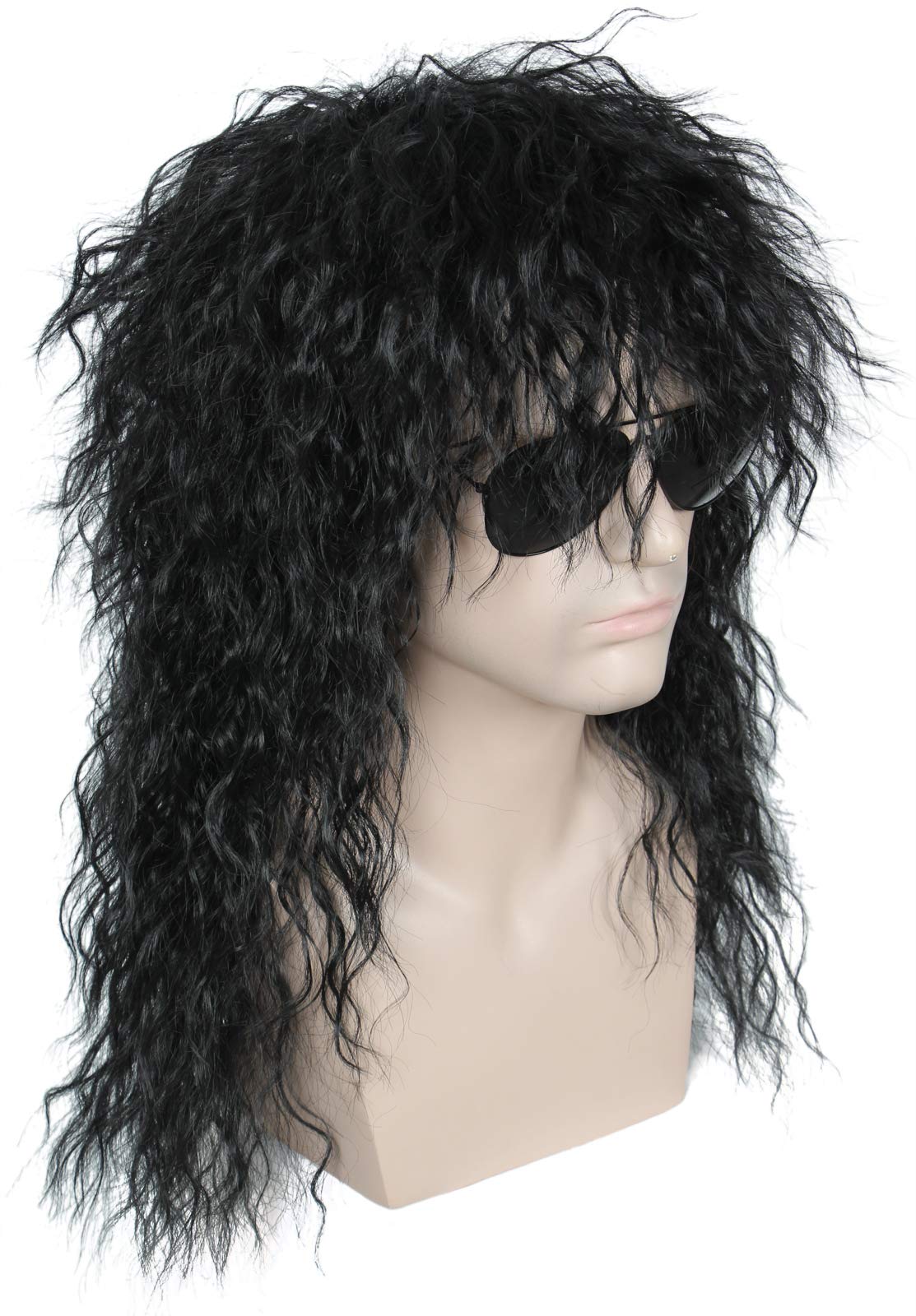 Linfairy 80s Curly Black Heavy Metal Halloween Wig - Vintage Rock Mullet Costume Hairpiece for 80s Parties, Cosplay & Halloween Dress Up