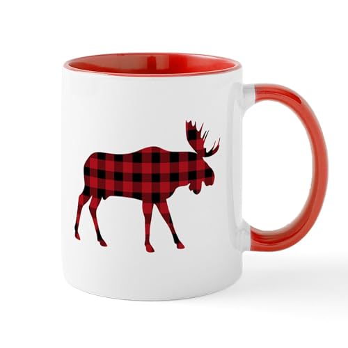 White/Red Inside - Plaid Moose Animal Silhouette Mugs