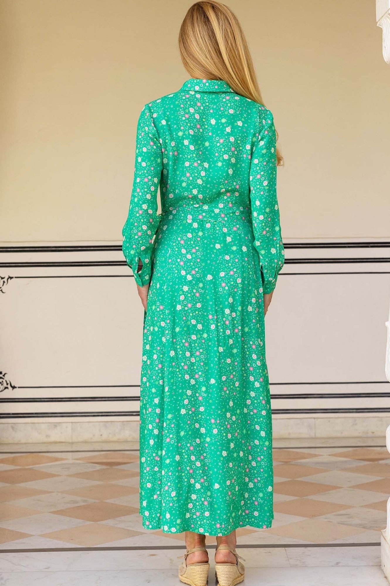 Eliza EcoVero™ Shirt Dress - Sustainable Patchwork Green Floral Print Women's Casual Dress | Perfect for Spring Outfits, Office Wear & Weekend Brunch
