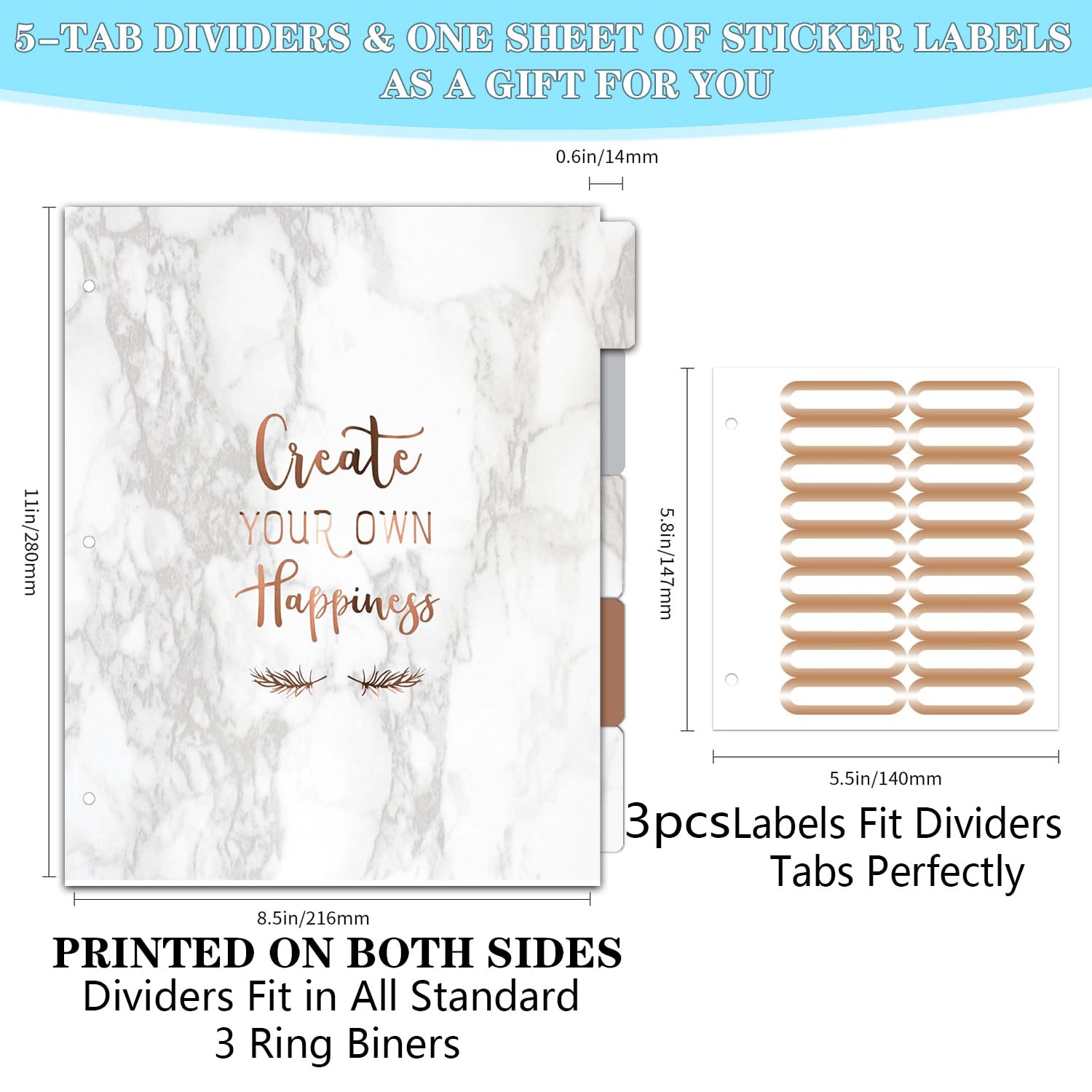 1 Inch 3 Ring Binder with 5 Tab Dividers, File Folder Labels & Clipboard - Cute Decorative Binder with 2 Pockets for School, Office & Home Organization - Perfect for Students, Teachers & Professionals