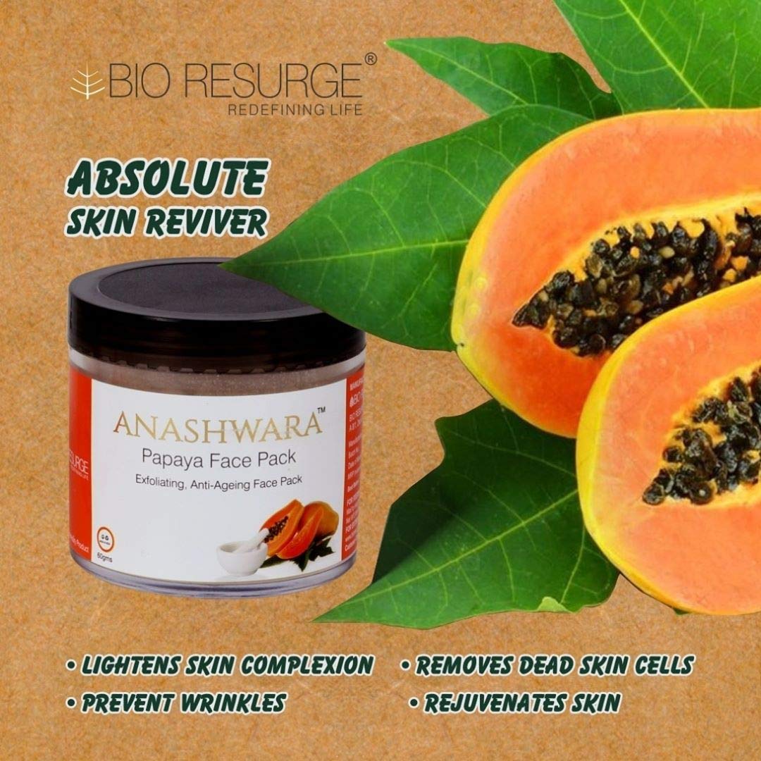 BIO RESURGE LIFE Anashwara Papaya Face Mask - Anti-Aging Wrinkle & Dark Spot Treatment, Brightening & Exfoliating, 60g - Perfect for Daily Skincare Routine & Glowing Complexion