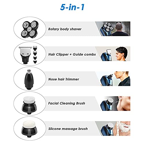5-in-1 Waterproof Electric Razor for Men - Rechargeable Beard Trimmer, Body Groomer & Bald Shaving Kit with Facial Hair Clipper | Perfect for Travel, Gym & Daily Grooming Routine