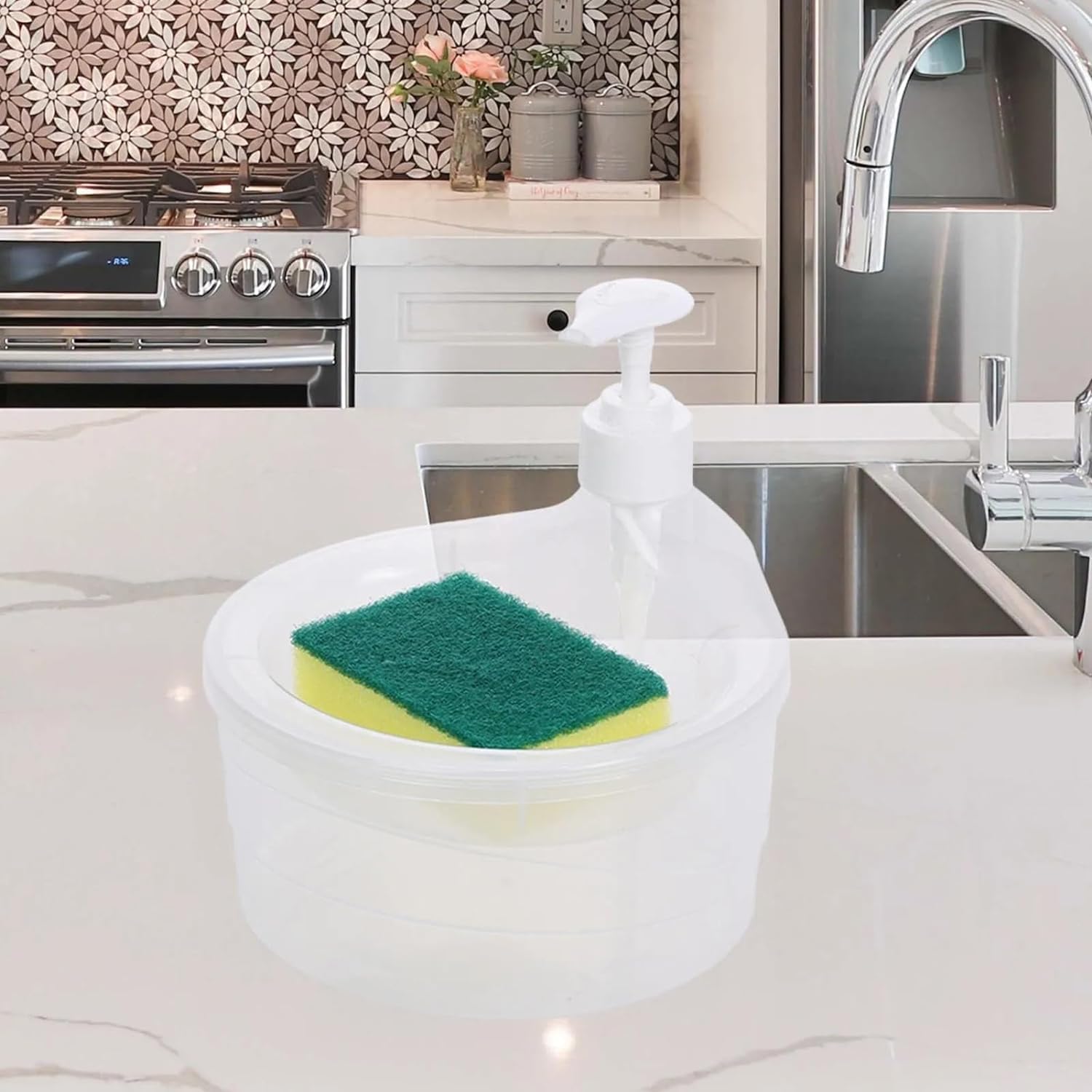 SHUTTLE ART 2-in-1 Kitchen Soap Dispenser with Sponge Holder - Multi-Color Countertop Organizer for Washing Dishes | Perfect for Kitchen Sink Accessories & Dishwashing Stations