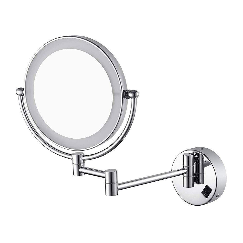 8 Inch LED Illuminated Makeup Mirror with 5X Magnification - 360° Rotating Wall Mounted Vanity Mirror for Bathroom, Shaving & Dressing - Extendable Arm for Concealed Installation (Perfect for Home, Salon & Hotel Use)