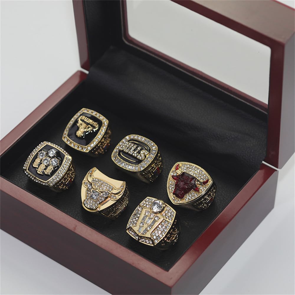 6PCS Chicago Bulls Championship Rings Set - NBA Men's Souvenir Gift Collection - Perfect for Basketball Fans, Sports Memorabilia Collectors and Championship Party Favors