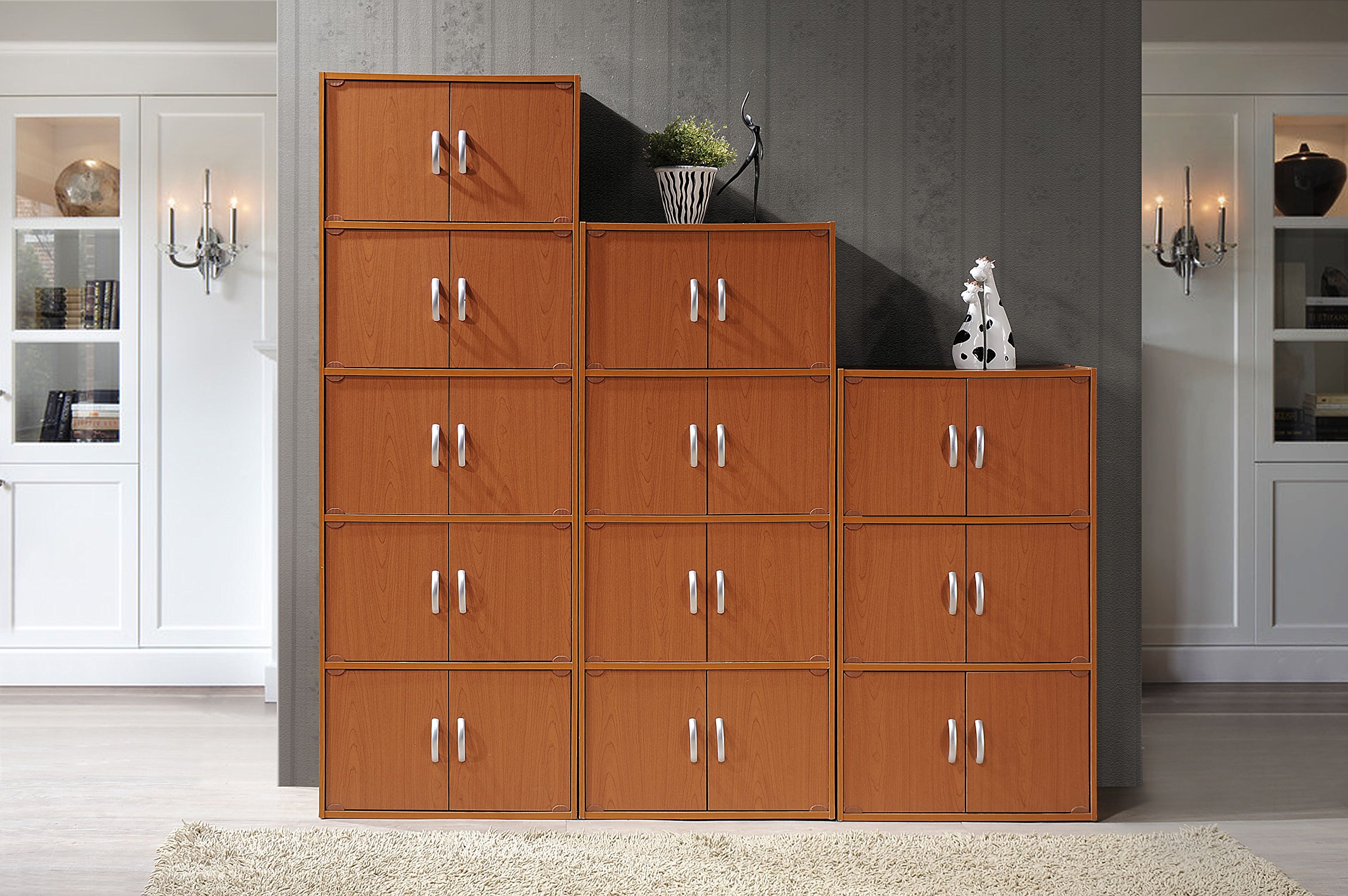 Hodedah 3-Shelf Bookcase Cabinet in Cherry Finish - Sturdy Wooden Storage Shelf for Living Room, Bedroom, Office & Study Organization