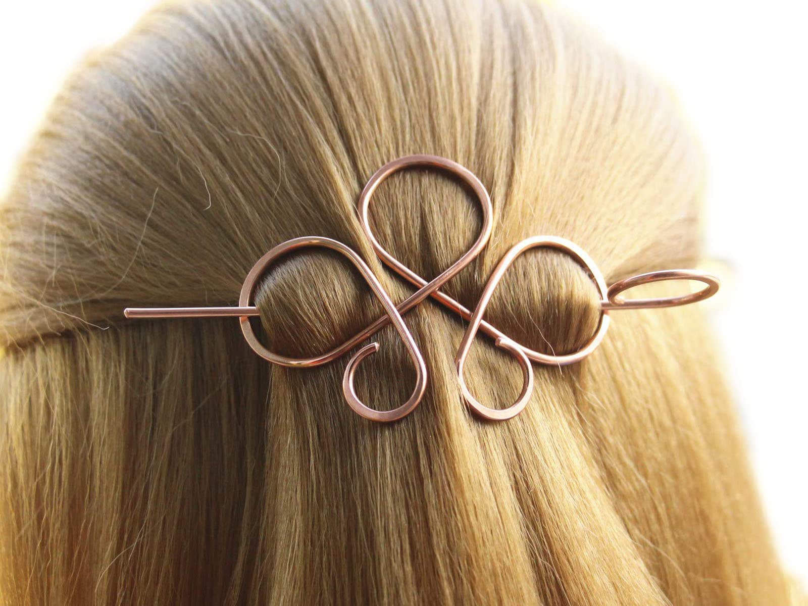 Celtic Copper Hair Clips with Hair Stick - Vintage Hair Barrettes & Pins for Women, Rustic Hair Jewelry Hoop Slide Circle Pin - Perfect Gift for Her, Bridal, Boho & Everyday Hair Accessories