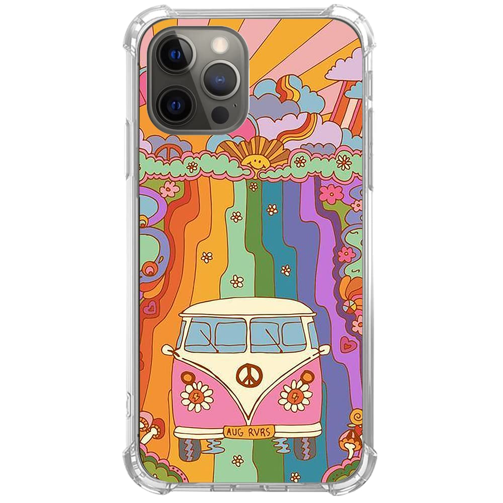 Retro Hippie Van Phone Case for iPhone 12 Pro Max - Boho Peace Bus Design, Trendy Soft TPU Bumper Cover | Perfect for Music Festivals, Road Trips & Hippie Style Lovers