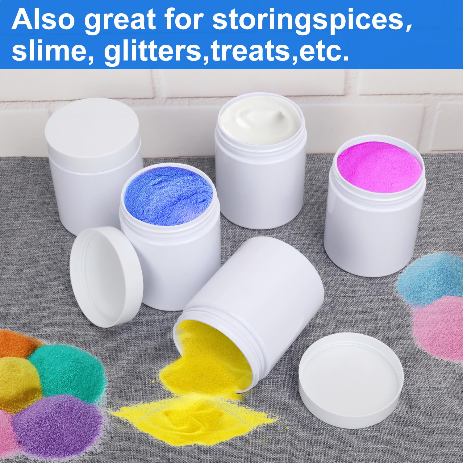 48-Pack 8.8oz (250ml) Plastic White Jars with Lids - Wide Mouth Cosmetic Containers for Slime, Beads, Rhinestones, Sequins, Lotions, Creams & Ointments | Perfect for DIY Crafts, Beauty Products & Small Item Storage by KUKLIPJIM