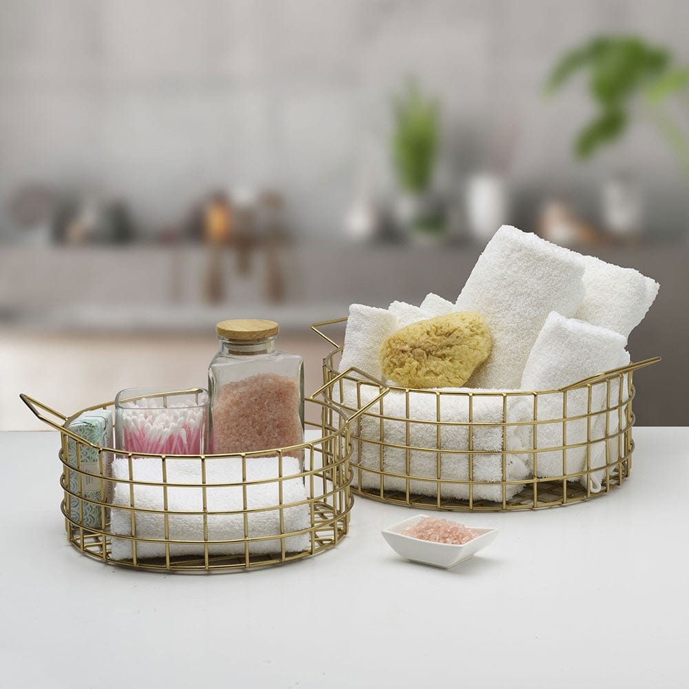 Kendall Set of 2 Gold Centerpiece Baskets - Elegant Table Decor for Weddings, Parties & Home Decor