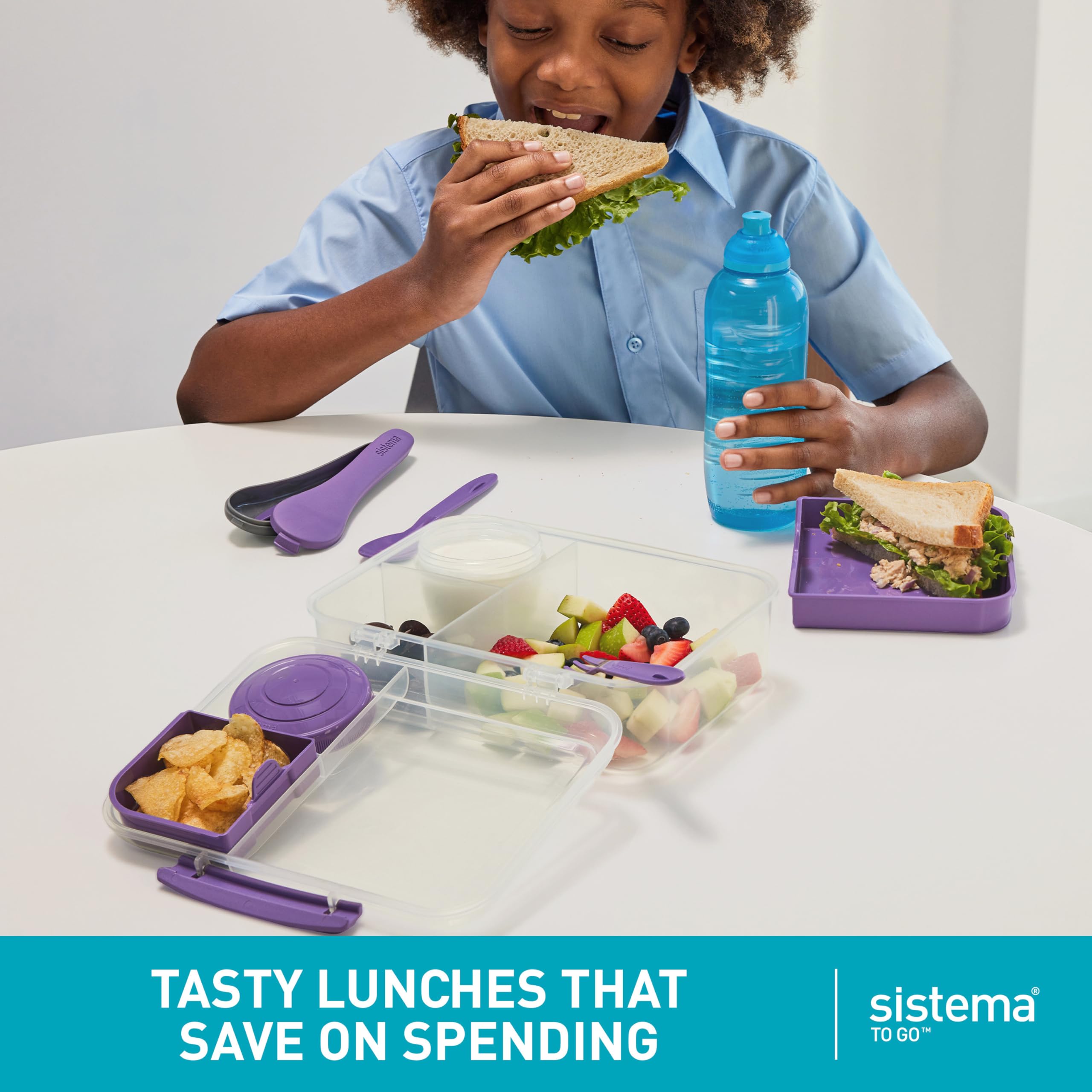 Sistema Bento Create To Go 6-Cup Food Storage Container Bento Box with Lid and Dividers, 2 Pack, Minty Teal - Perfect for Meal Prep, School Lunches & Office Snacks
