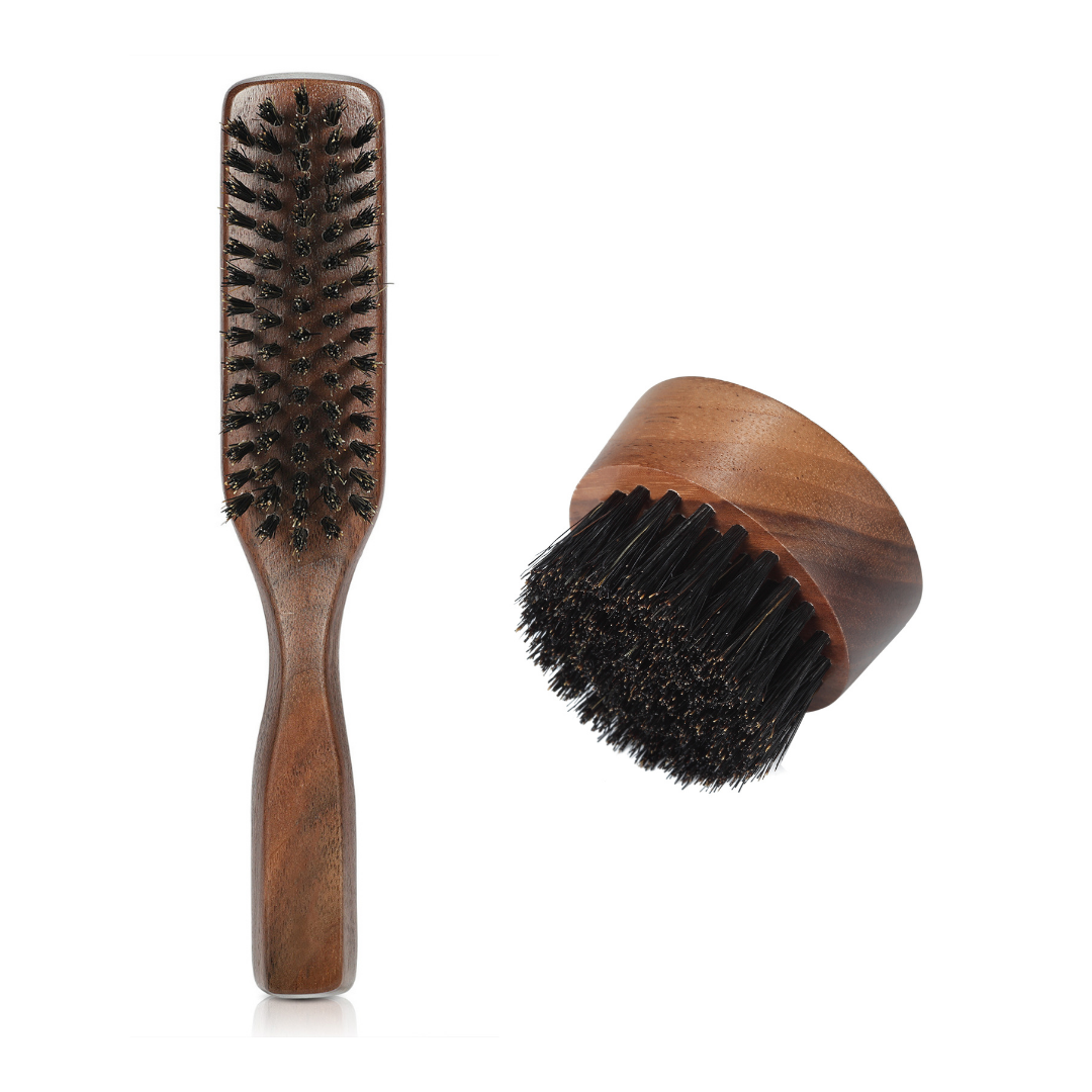Premium Beard Brush & Comb Set for Men - Natural Boar Bristle & Wooden Comb Grooming Kit - Perfect for Beard Care, Styling & Maintenance at Home or Travel