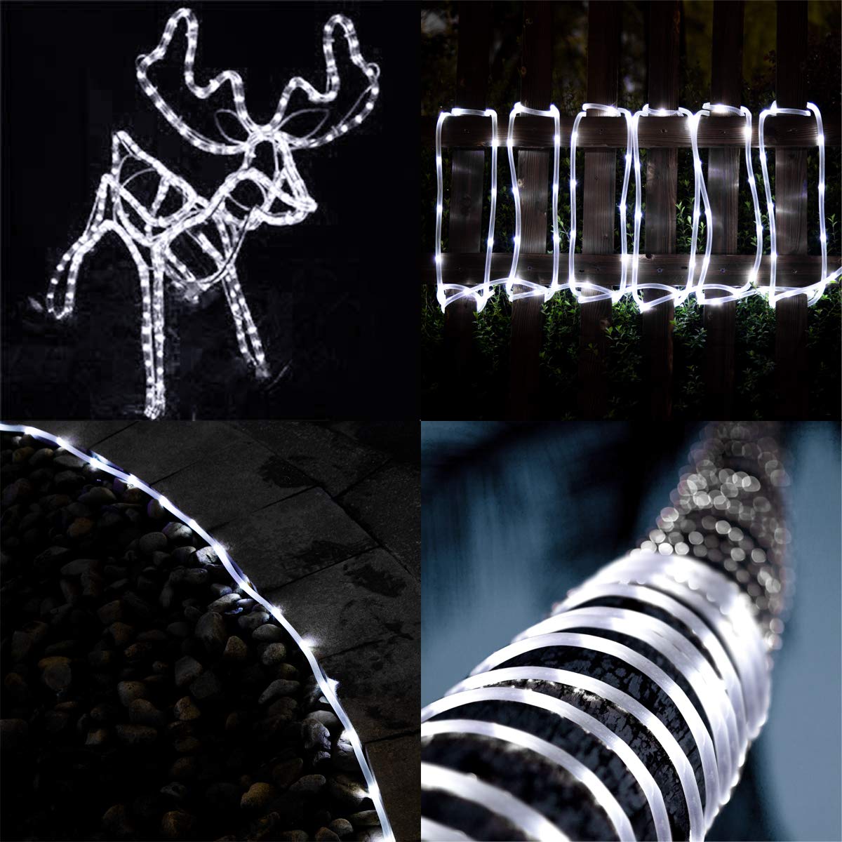 GIGALUMI 2 Pack Solar Rope Lights - 100 LED Waterproof Outdoor String Lights (35.7 FT, 8 Lighting Modes) for Fence, Patio, Backyard, Camping & Balcony Decor | Cool White | Perfect for Evening Gatherings & Landscape Lighting