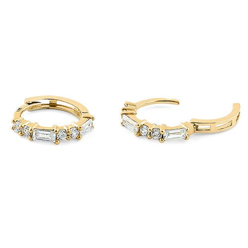 14K Yellow Gold Round & Baguette CZ Hoop Earrings for Women - Elegant Cubic Zirconia Stud Earrings for Daily Wear, Parties & Special Occasions