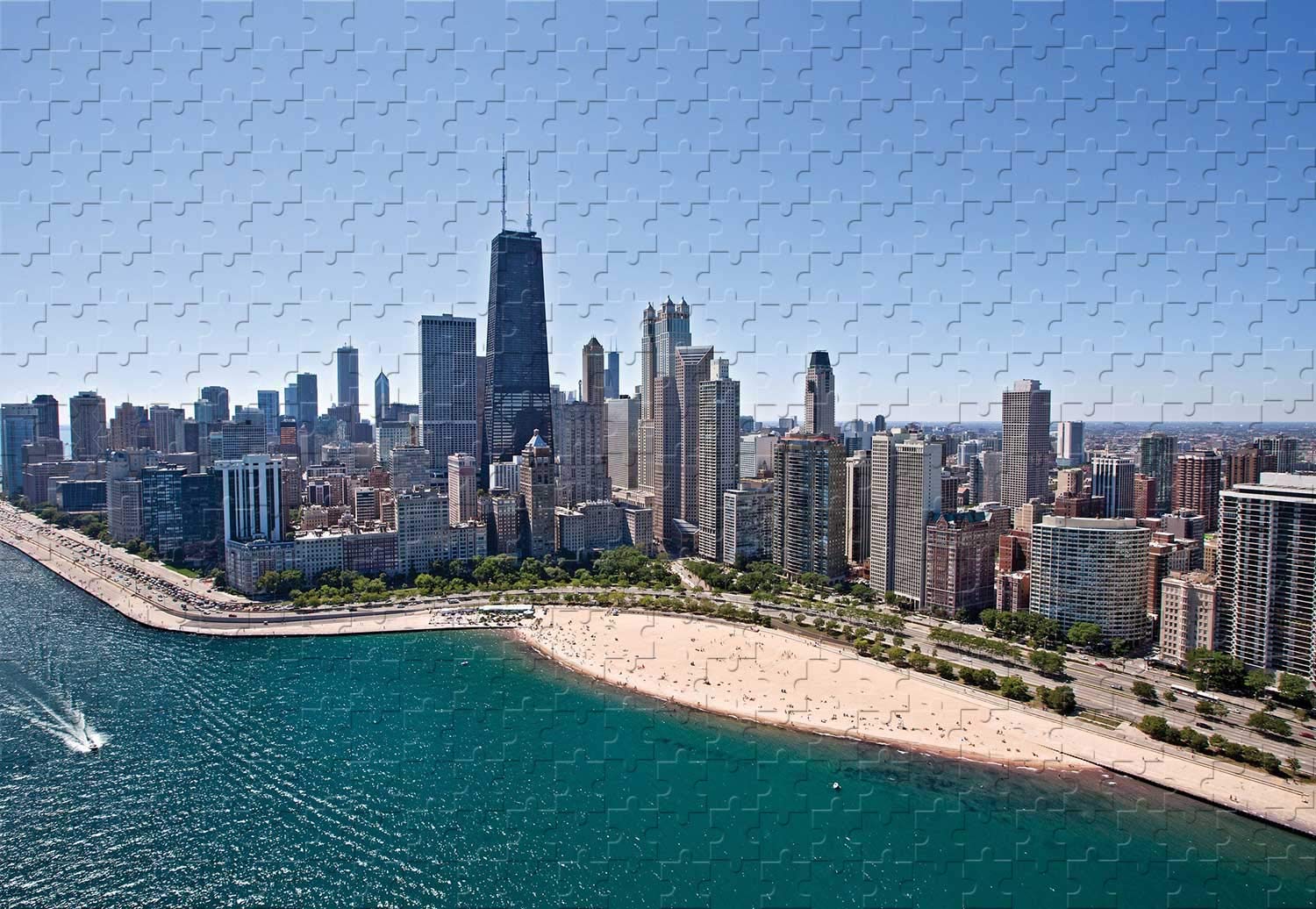 Chicago Skyline 500-Piece Jigsaw Puzzle for Adults - 20.6 x 15.1 Inch Wooden Puzzle - Perfect for Family Game Night & Home Decor