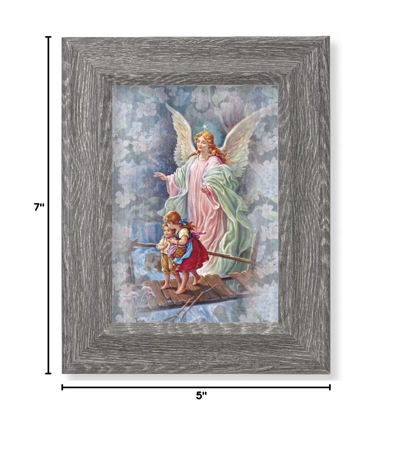 Guardian Angel Framed Wall Art - Small Size with Dark Gray Weathered Oak Finish - Perfect for Home, Office & Nursery Decor - Inspirational Gift Idea for Housewarming, Birthday & Holidays
